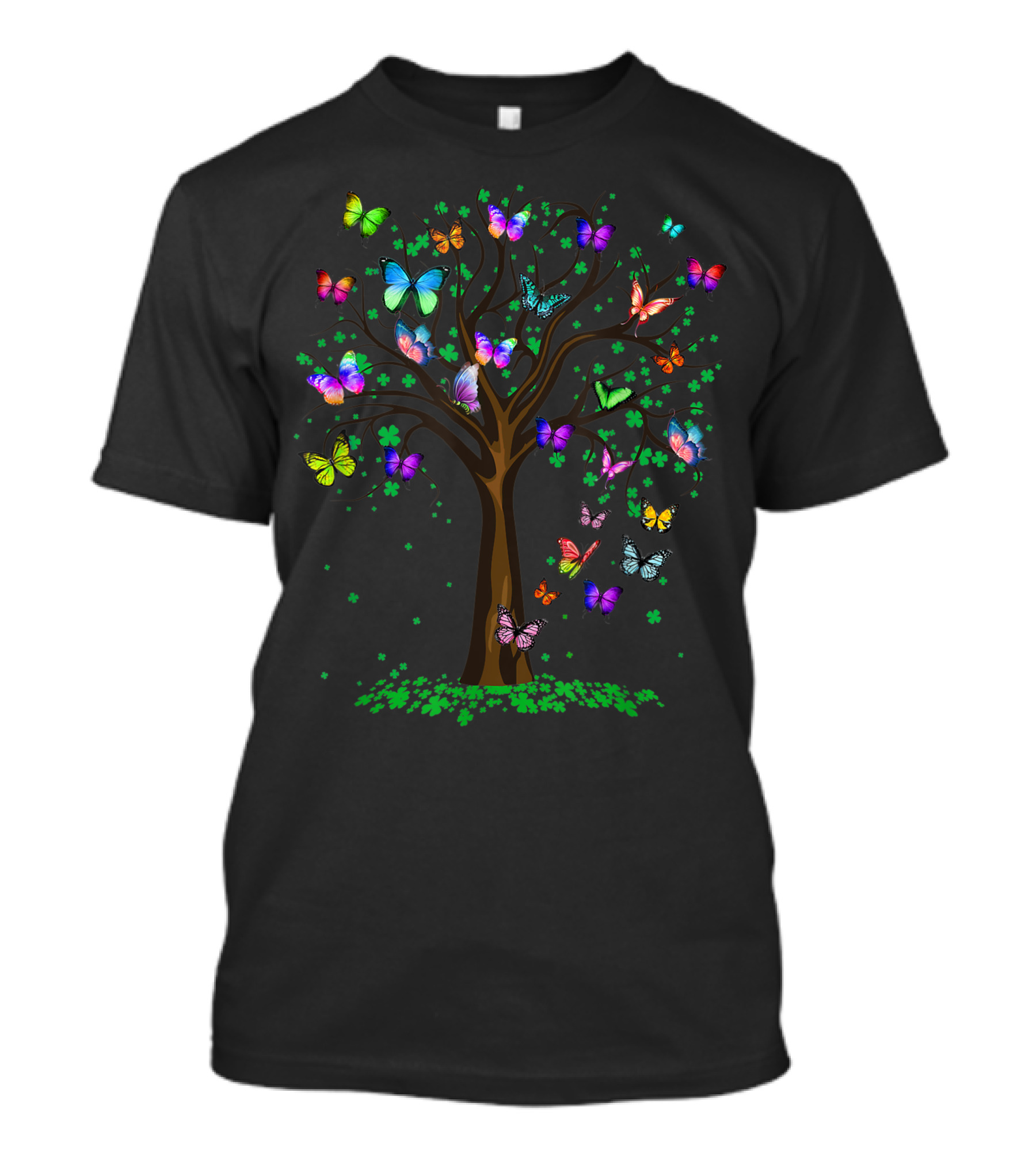 Butterflies Flying Among Tree With Clover Leaves T-Shirt