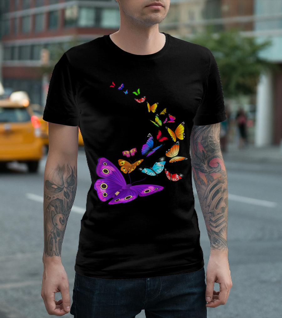Colorful Butterfly Wings in Flight Fluttering Upward T-Shirt
