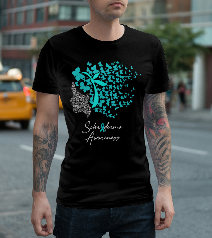 Scleroderma Awareness Hope Fight Cure Teal Butterflies T-Shirt