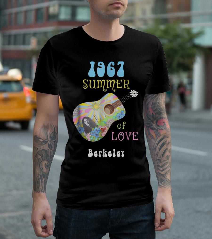 1967 Summer of Love Berkeley Hippie Guitar Psychedelic Flowers T-Shirt