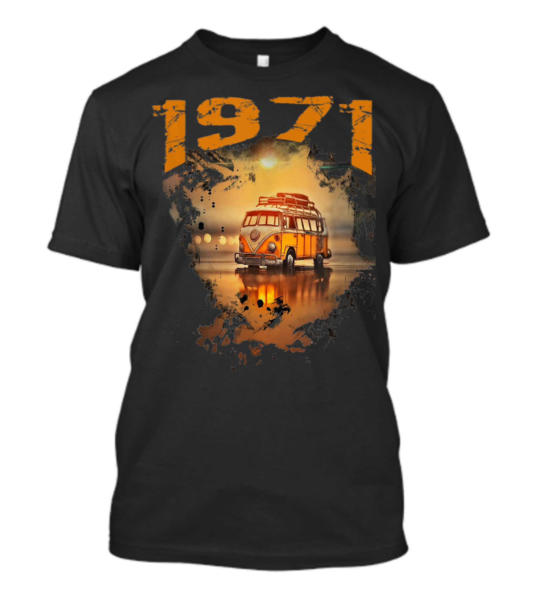 1971 Vintage Hippie Van 70S Van Reflection On Road T-Shirt