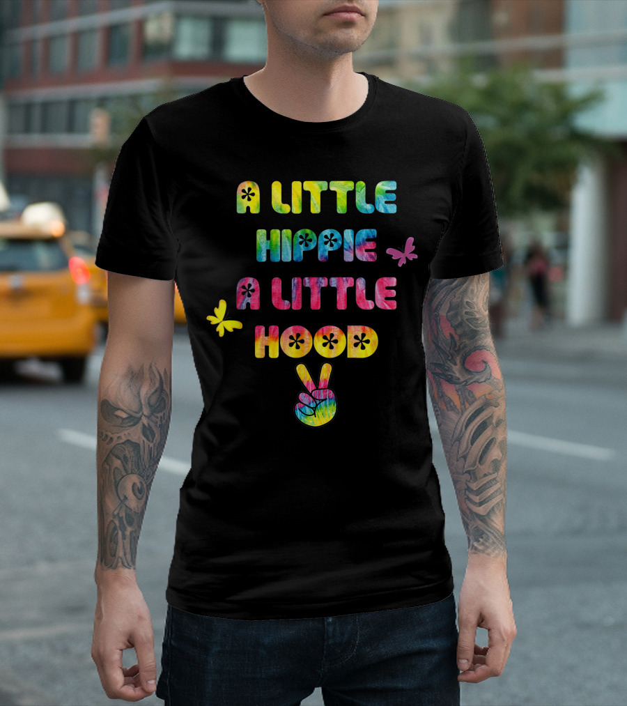 A Little Hippie A Little Hood Tie-Dye Peace Sign Butterflies Bohemian T-Shirt