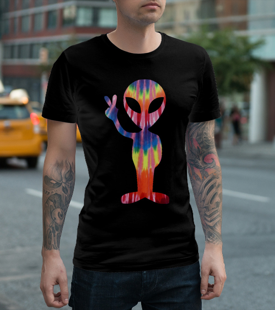 Alien Tie Dye Peace Sign 70s Hippie Outer Space Colorful T-Shirt