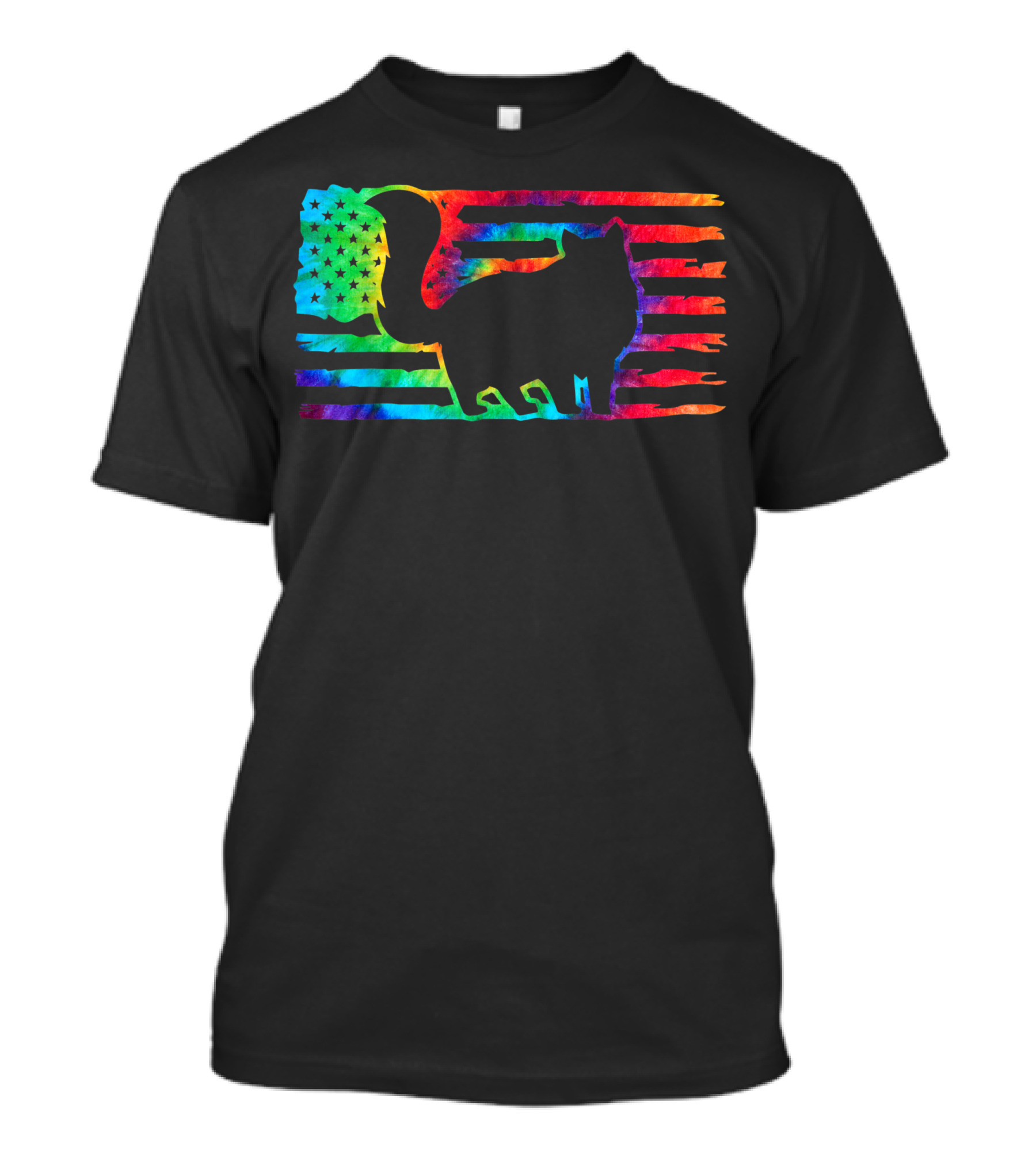 American Flag Rainbow Tie Dye Hippy Cat T-Shirt