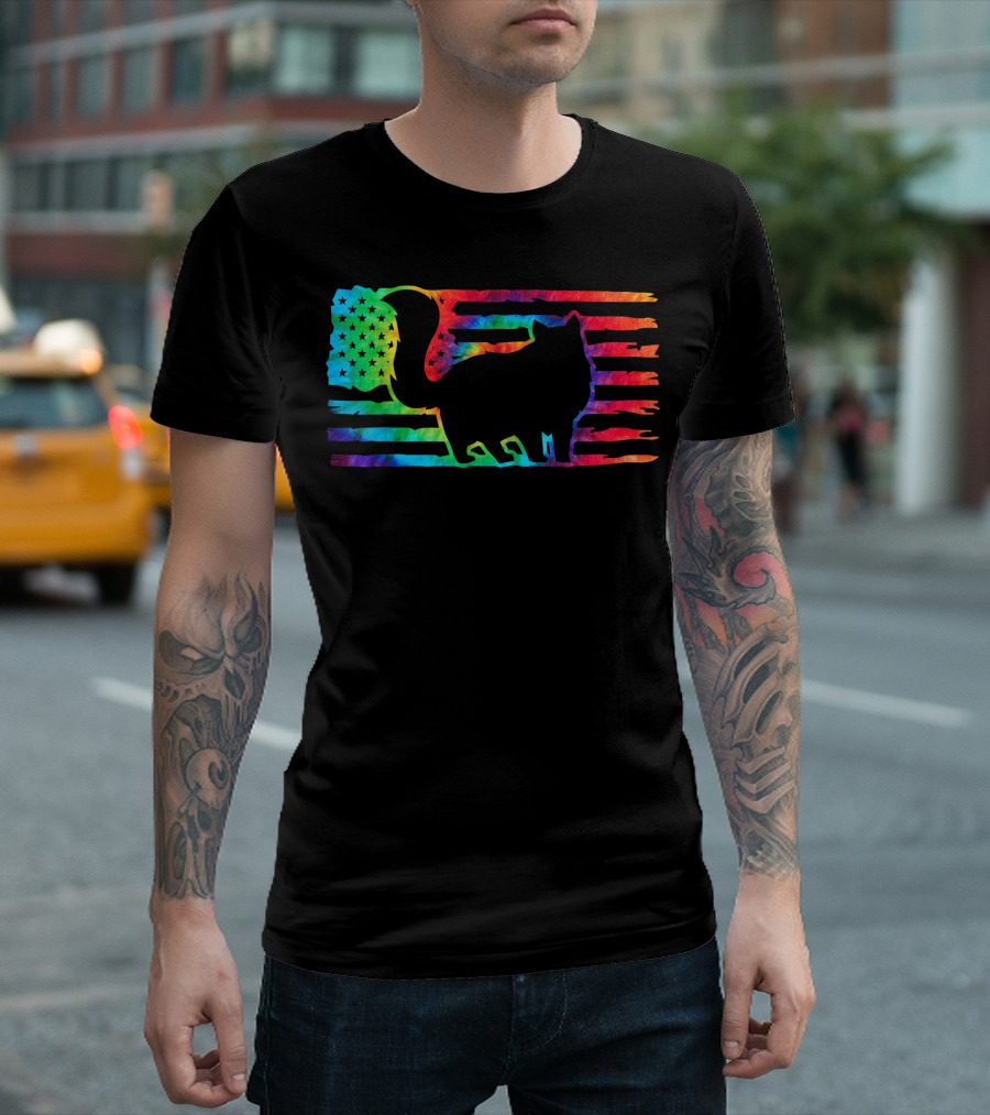 American Flag Rainbow Tie Dye Hippy Cat T-Shirt