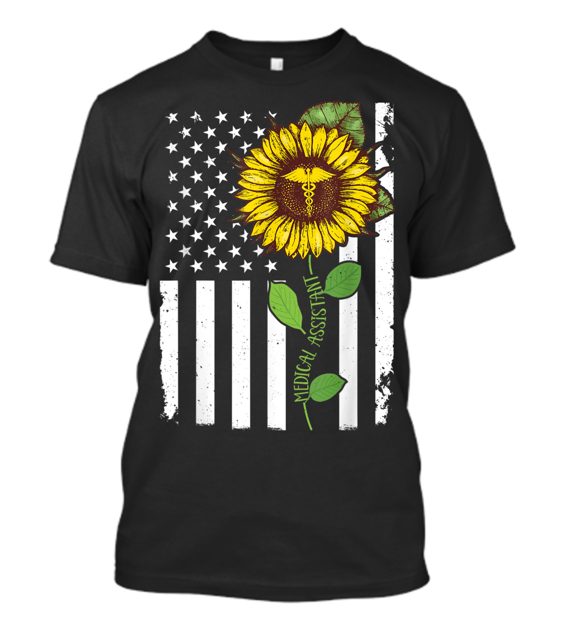 American Flag Sunflower Medical Assistant Caduceus T-Shirt