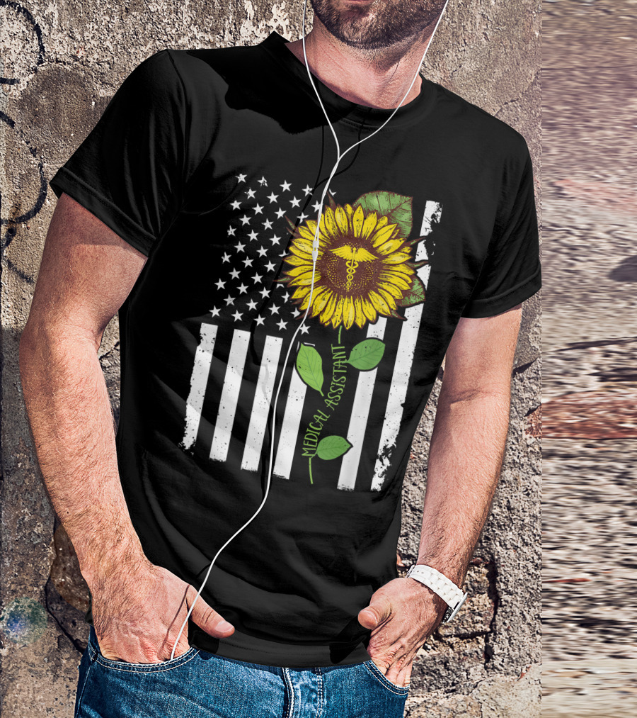 American Flag Sunflower Medical Assistant Caduceus T-Shirt
