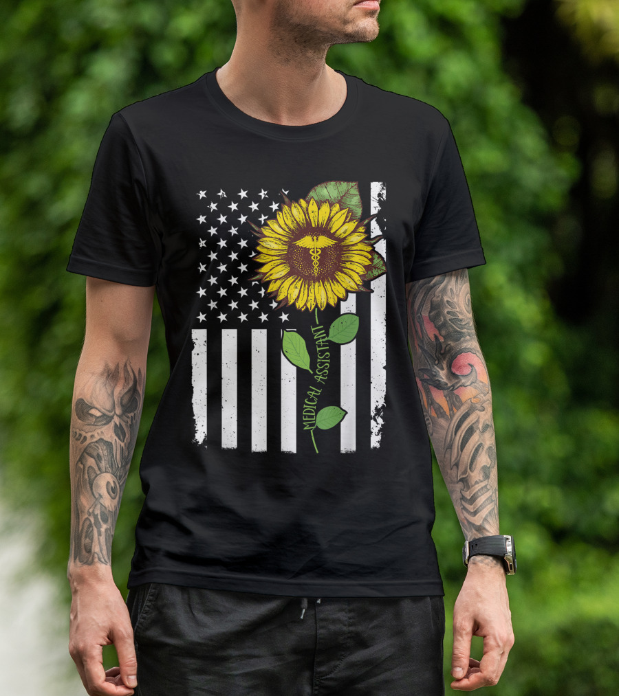 American Flag Sunflower Medical Assistant Caduceus T-Shirt