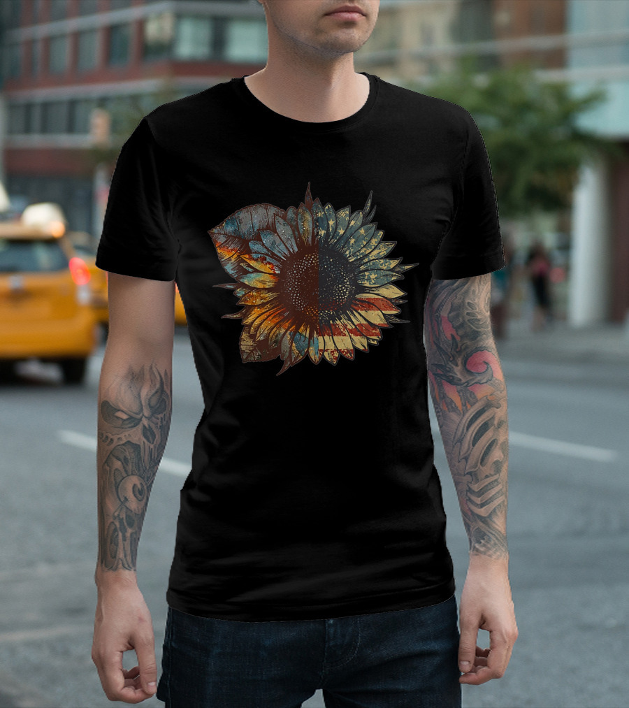 American Flag Sunflower Independence Day July 4th USA Patriot Zl T-Shirt