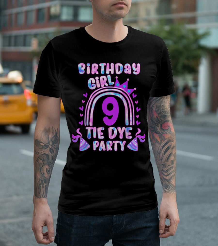 Birthday Girl 9 Tie Dye Party T-Shirt