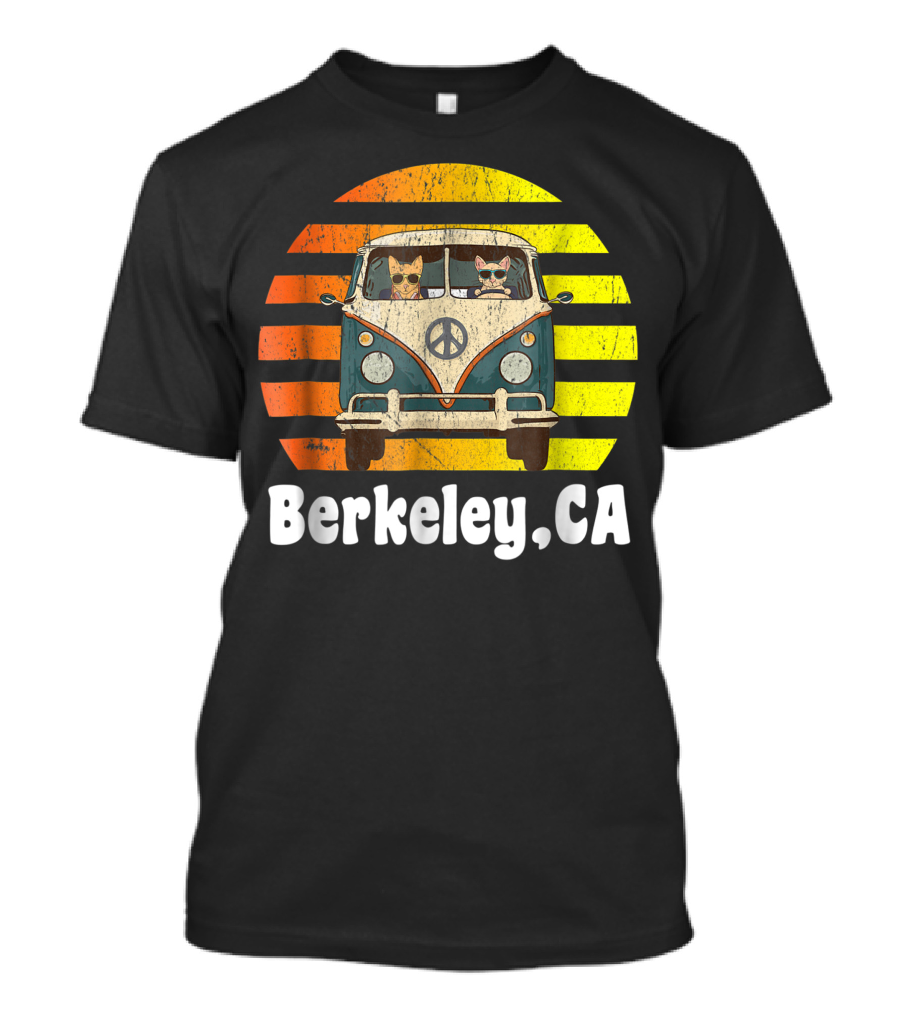 Berkeley CA Retro Hippie Van With Cats Peace T-Shirt