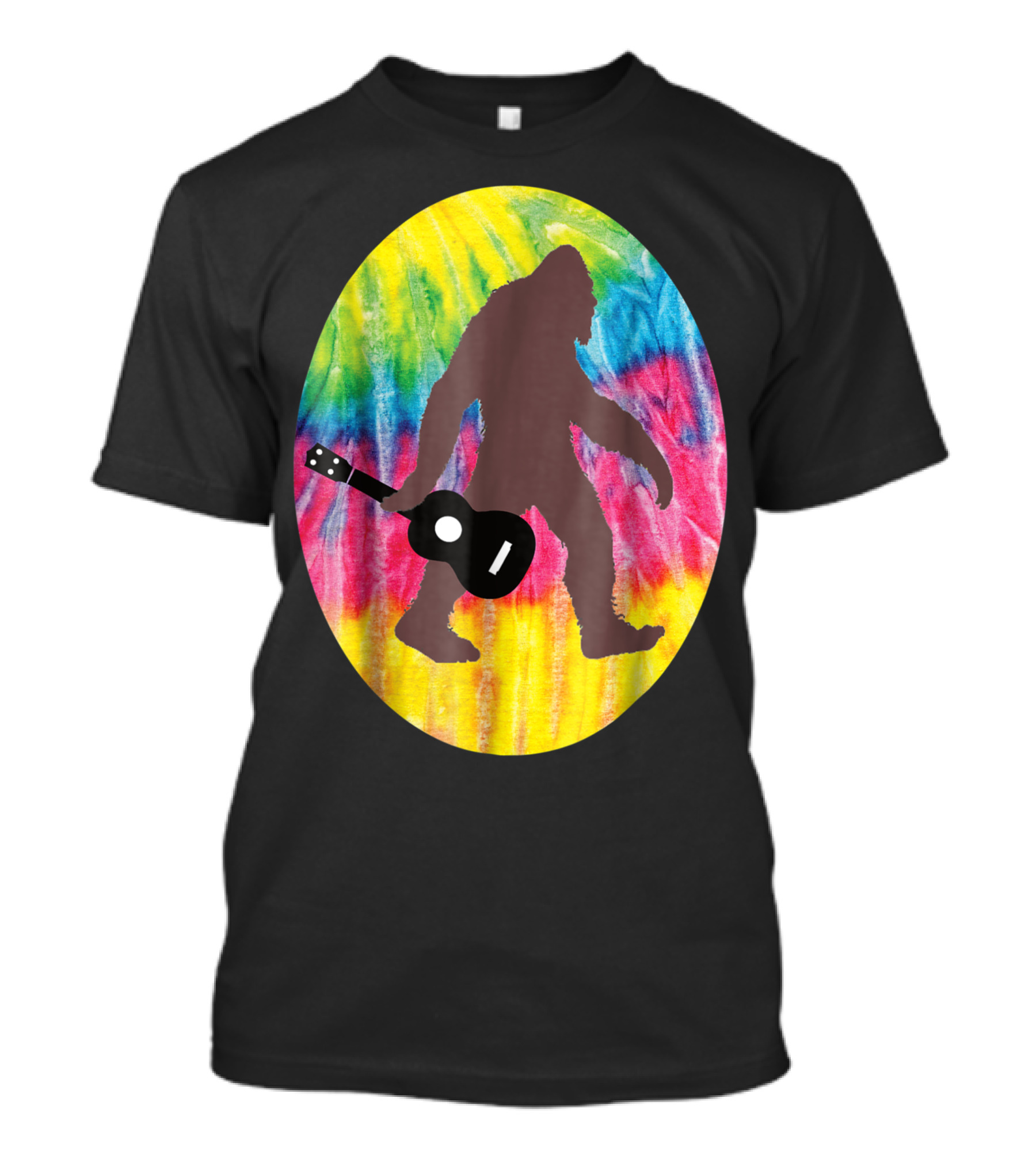 Bigfoot Tie Dyed Hippie Sasquatch Playing Guitar T-Shirt