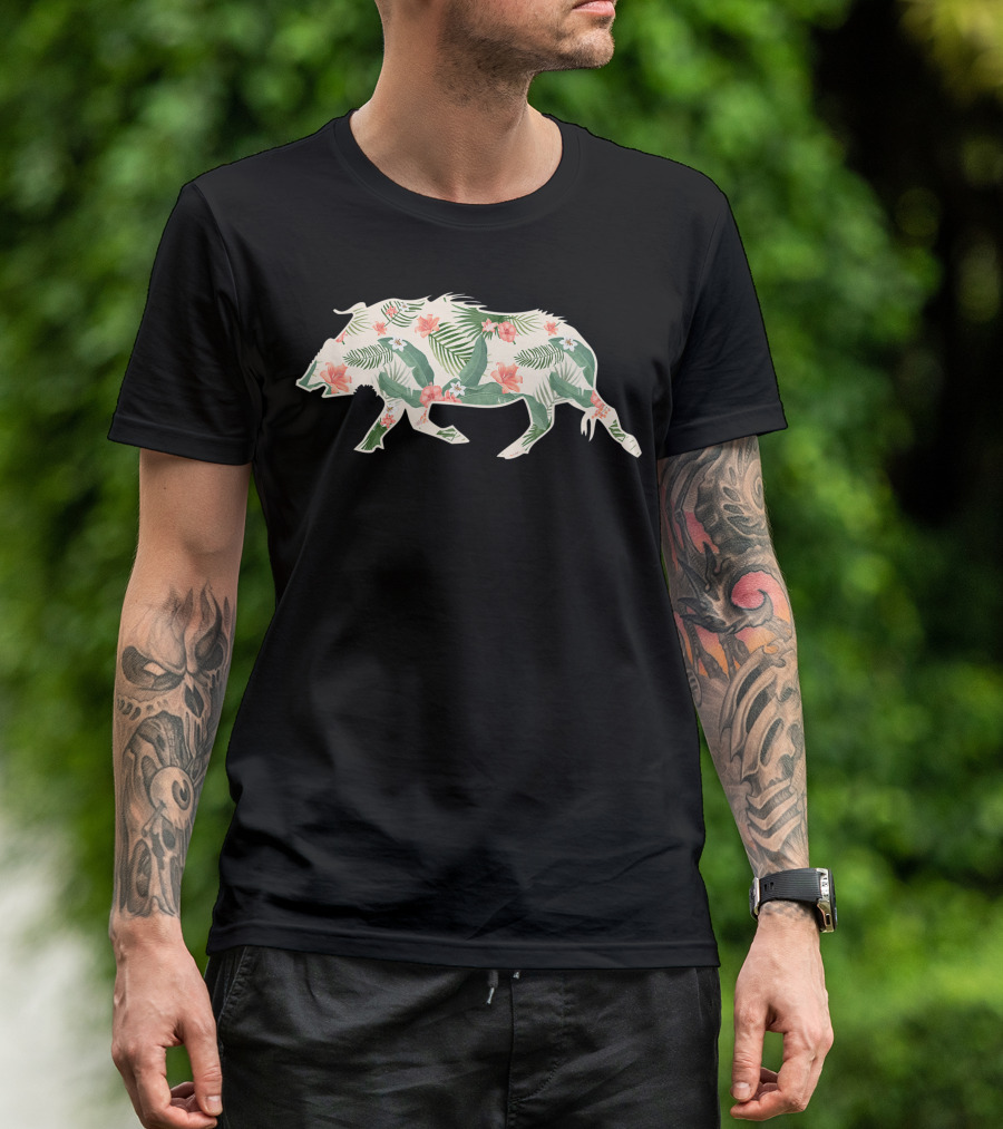 Boar Flower Girl Floral Pig Hog Hawaiian Jy T-Shirt