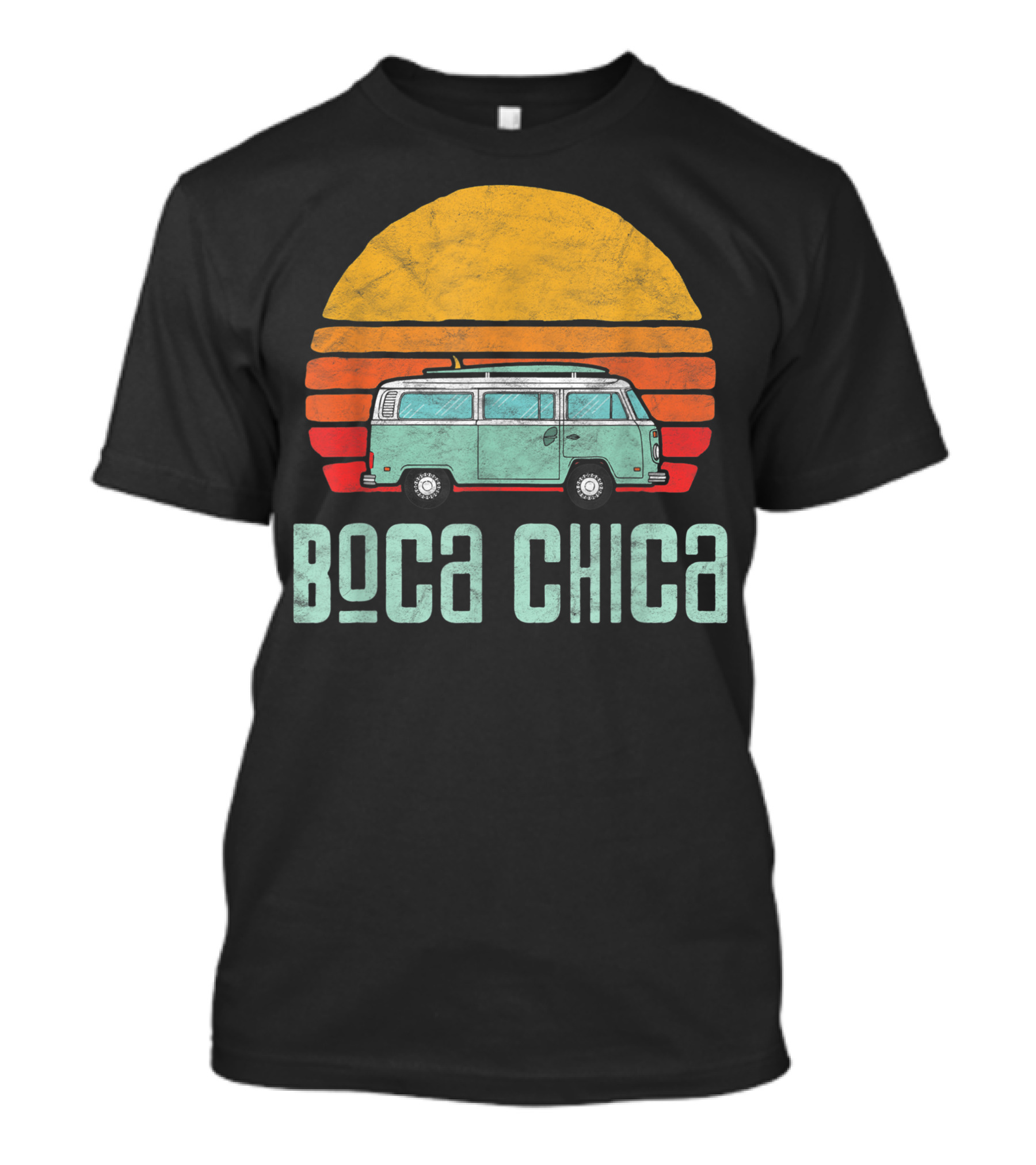 Boca Chica Vintage Hippie Van Sunset Beach Surfer T-Shirt