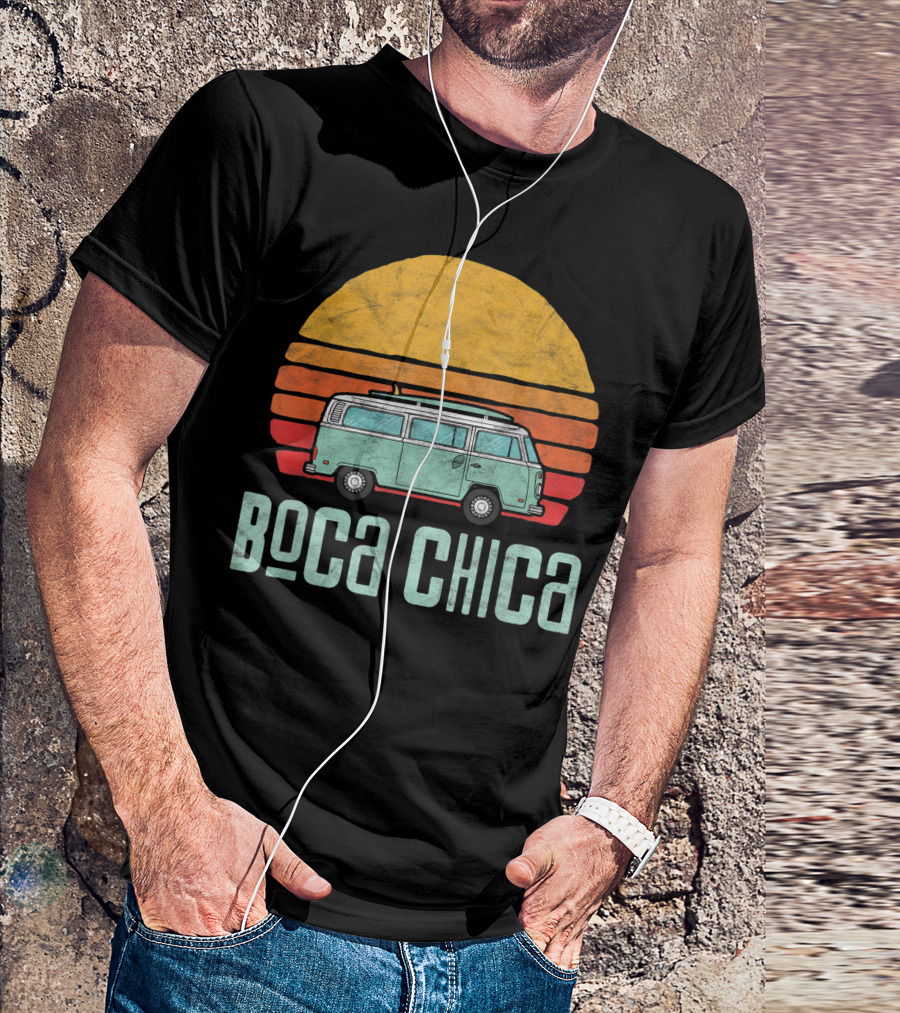 Boca Chica Vintage Hippie Van Sunset Beach Surfer T-Shirt