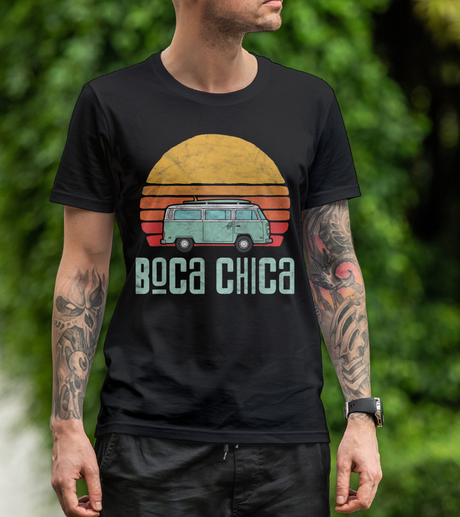 Boca Chica Vintage Hippie Van Sunset Beach Surfer T-Shirt