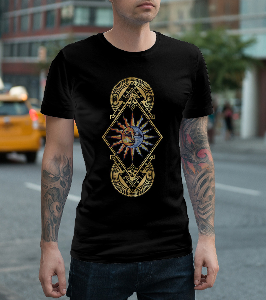 Bohemian Geometric Sun Moon Face Mandala T-Shirt