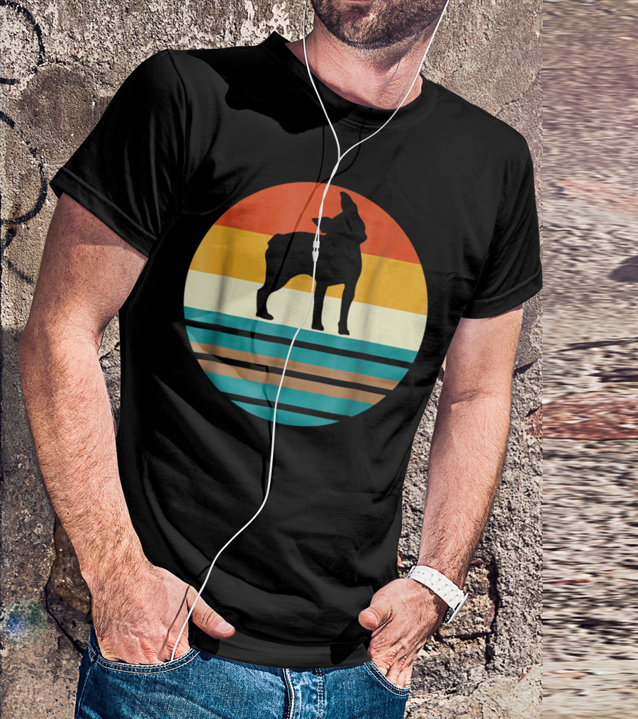 Boston Terrier Vintage Dog Retro Stripes Zz T-Shirt