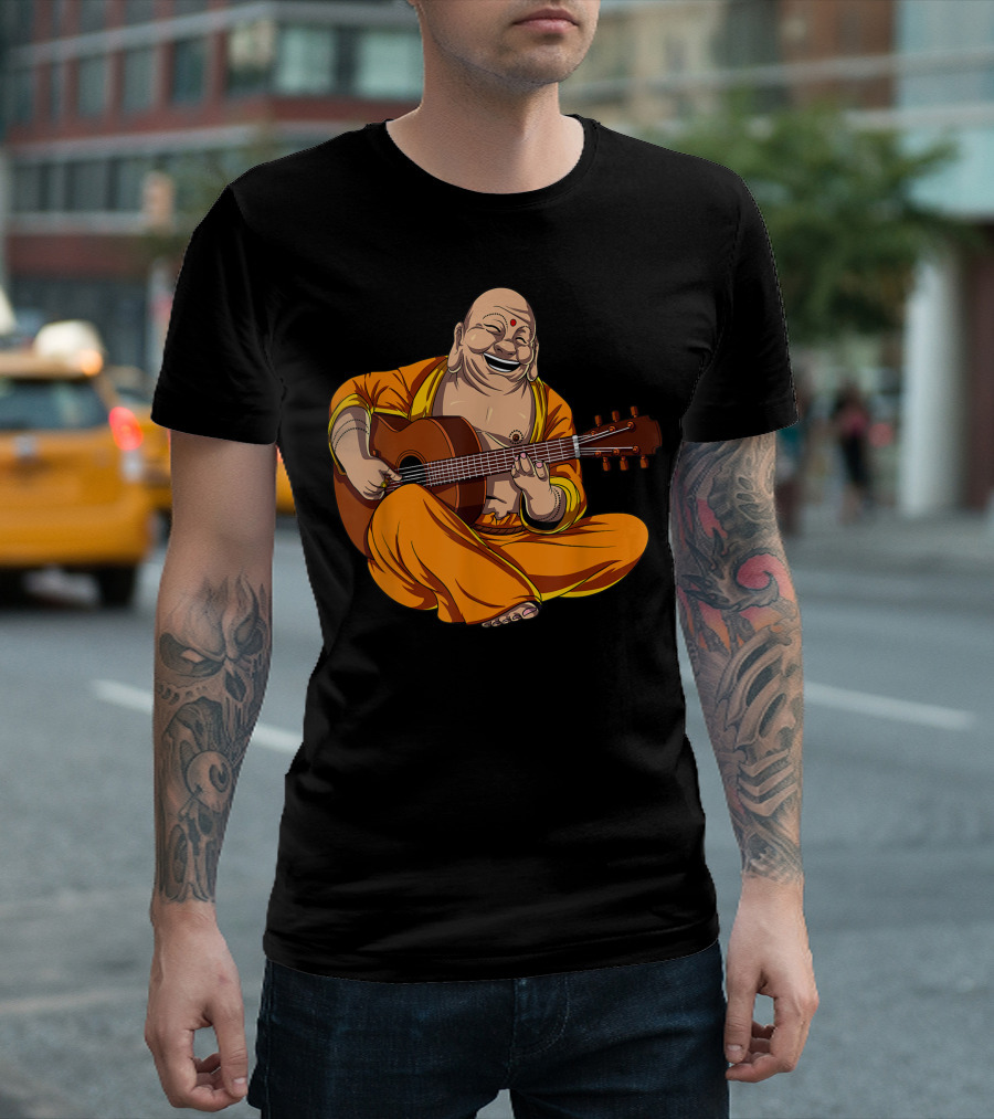 Buddha Playing Guitar Yoga Meditation Zen Guitarist Enlightenment T-Shirt