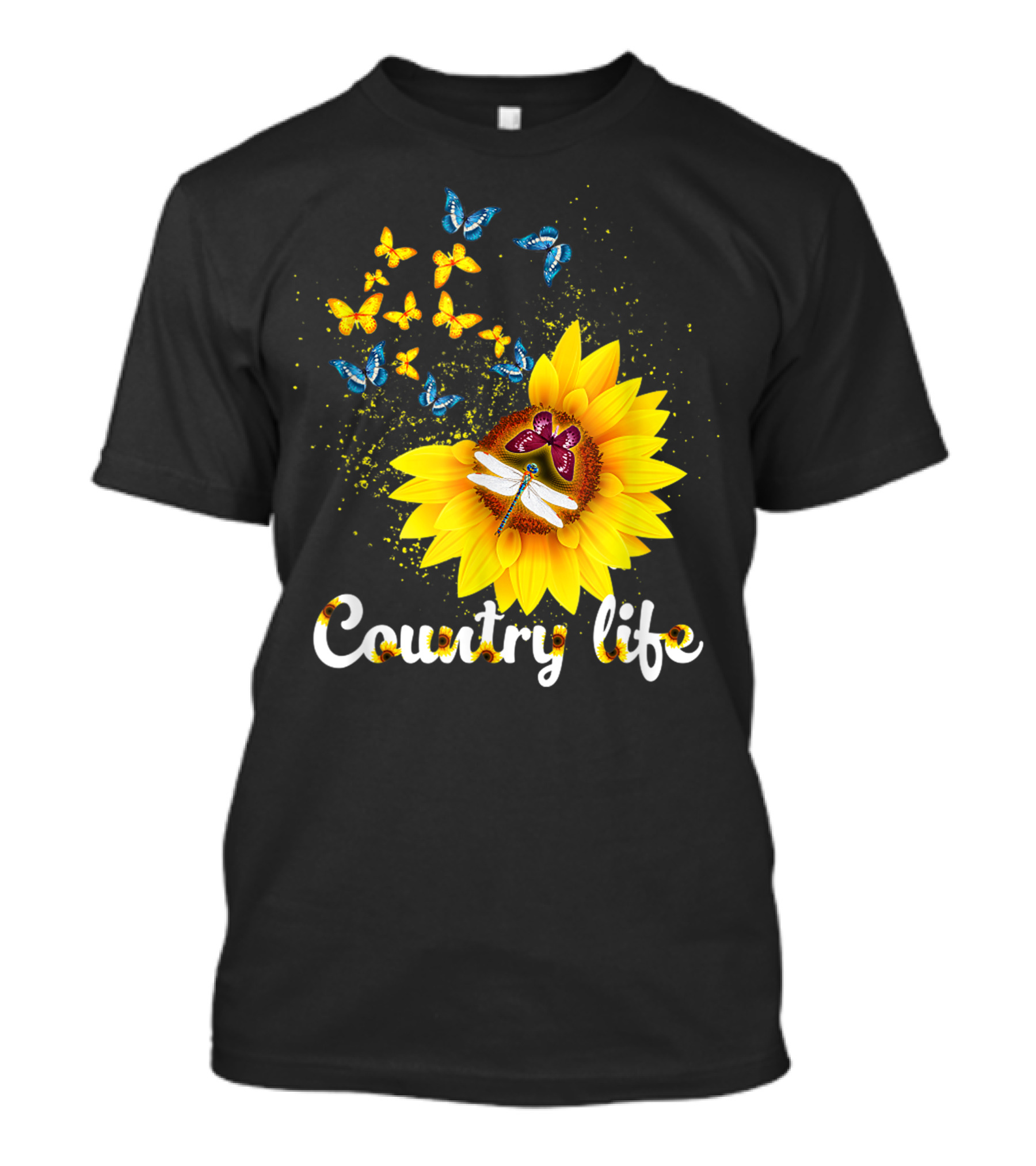 Butterfly Dragonfly Sunflower Country Life T-Shirt