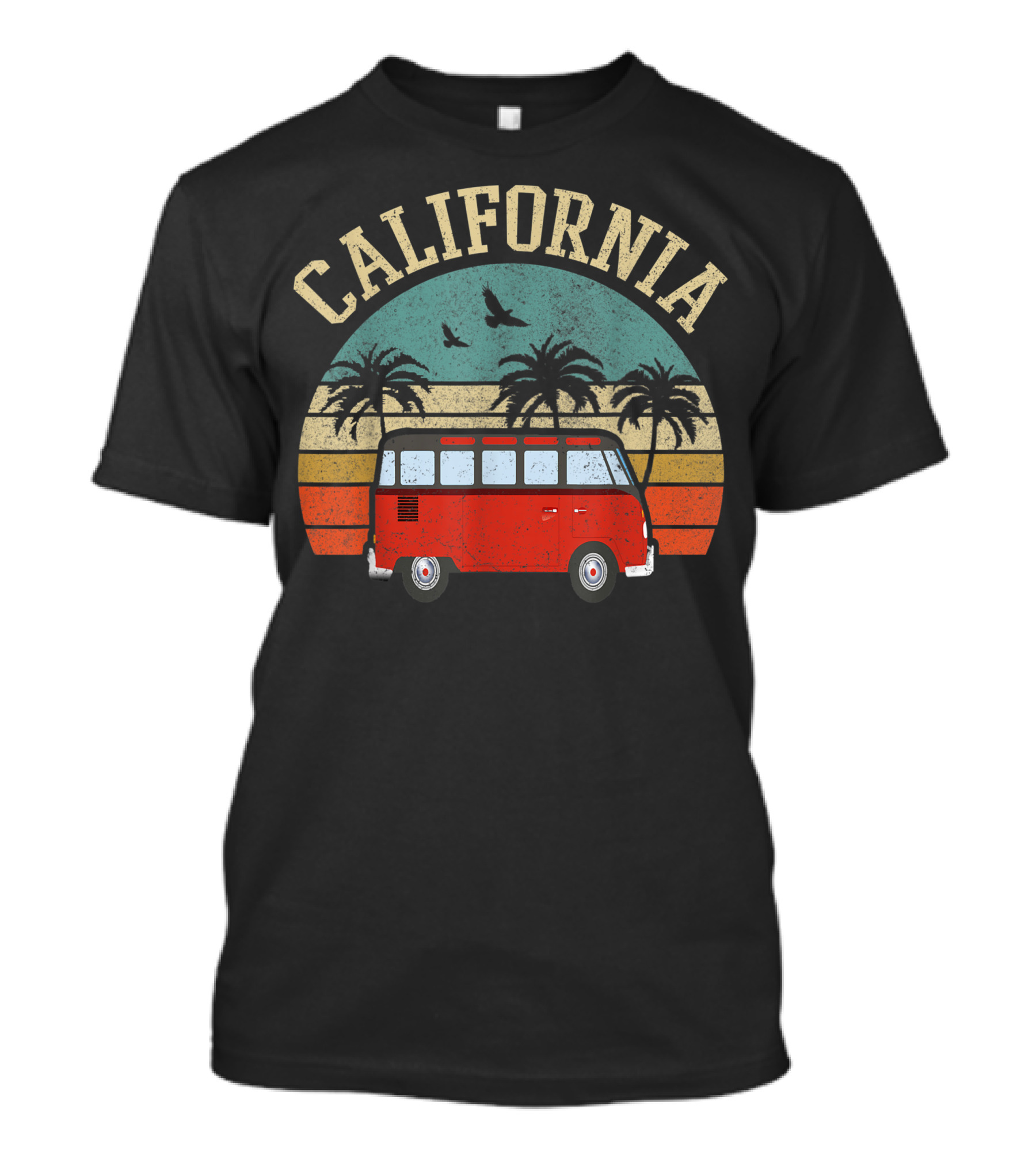 California Vintage Hippie Surfer Van Palm Trees Sunset Retro T-Shirt