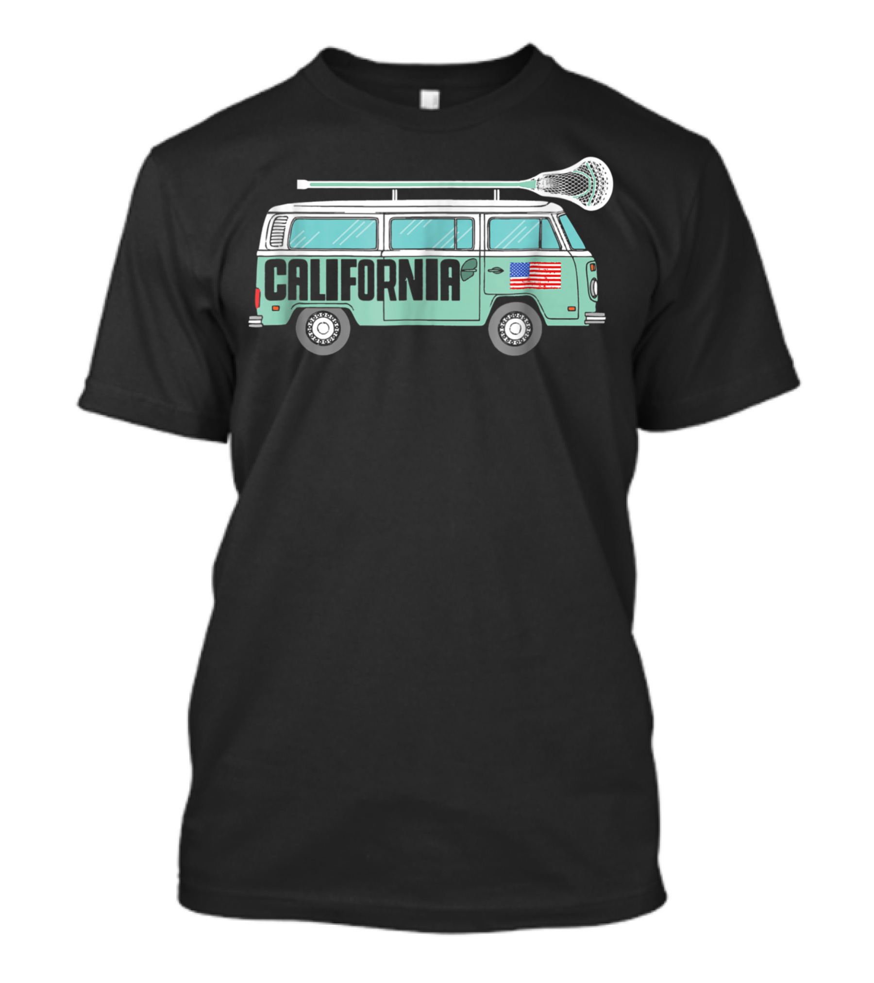 California Hippie Van American Flag Lacrosse Lax T-Shirt