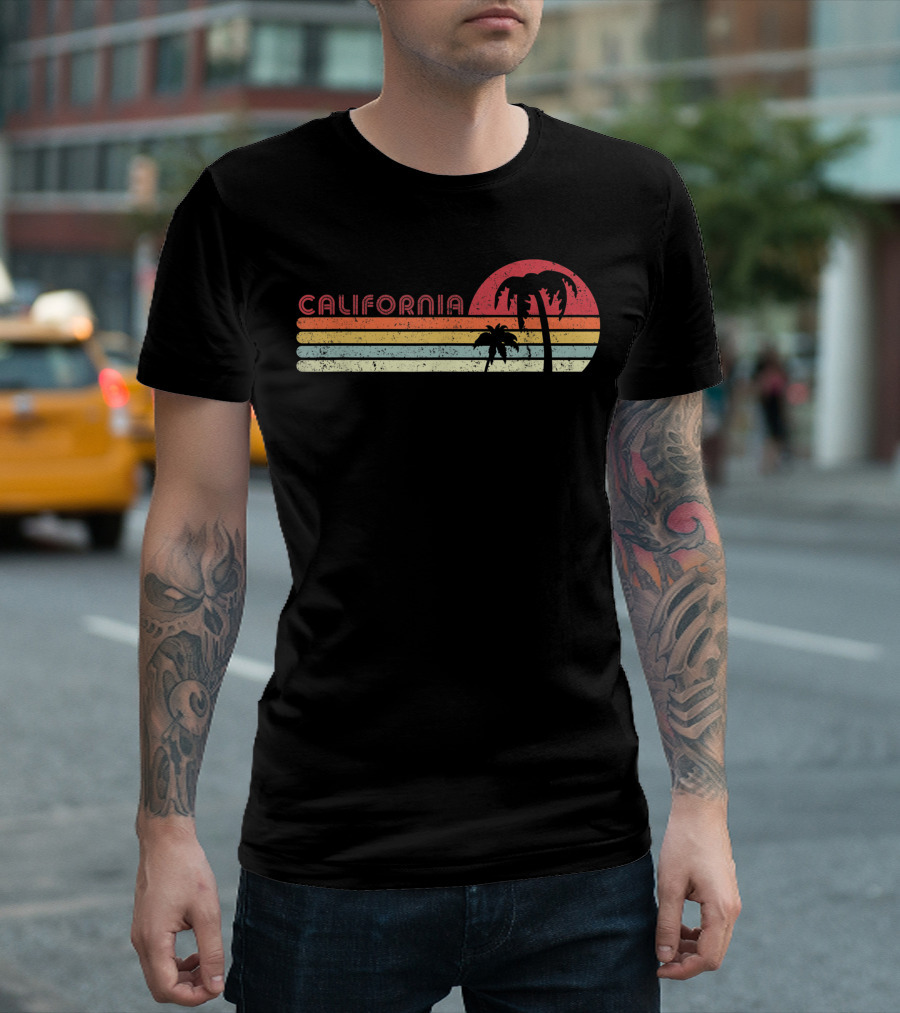 California Style Sunset Palm Trees Retro Usa T-Shirt