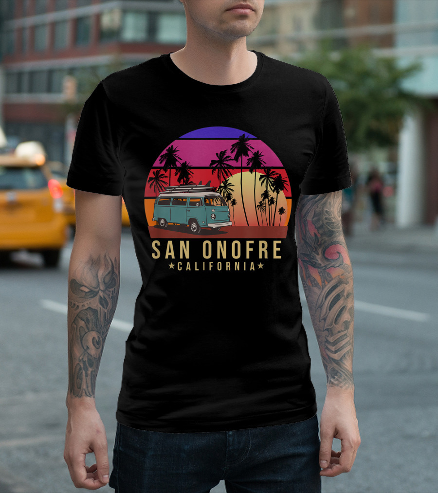 San Onofre California Vintage Surf Van Sunset Palms T-Shirt