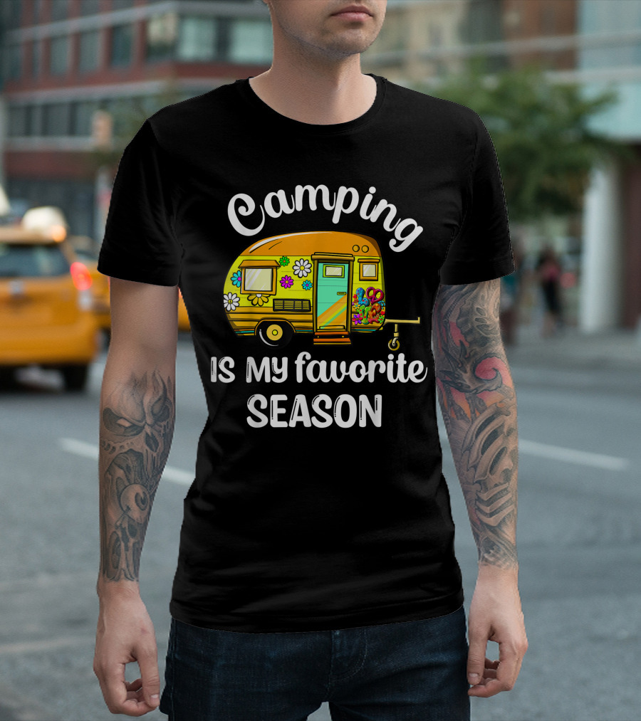Camping Is My Favorite Season Hippie Van Floral T-Shirt