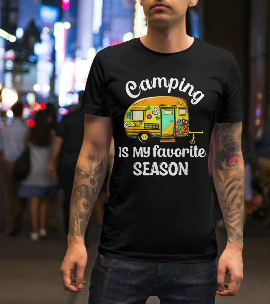 Camping Is My Favorite Season Hippie Van Floral T-Shirt