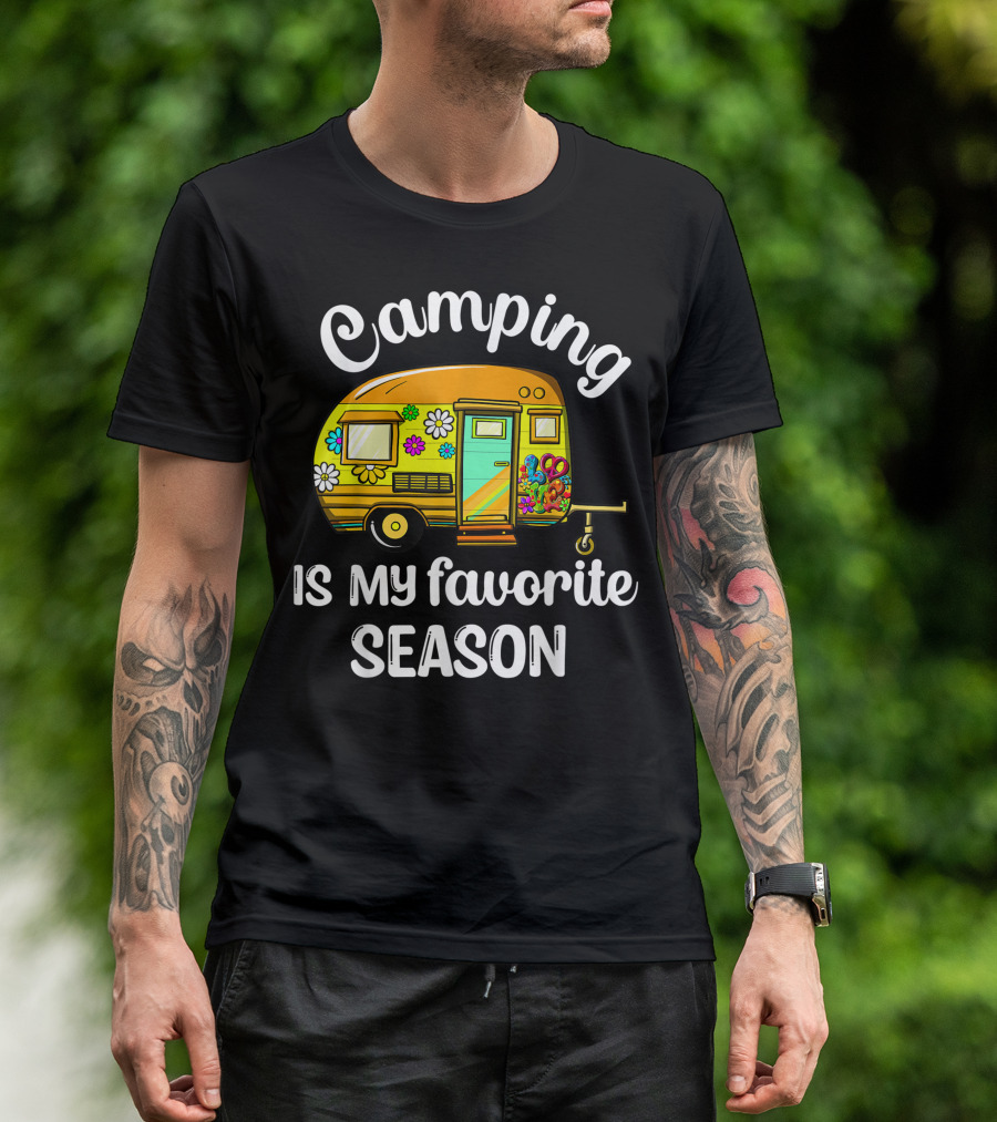 Camping Is My Favorite Season Hippie Van Floral T-Shirt