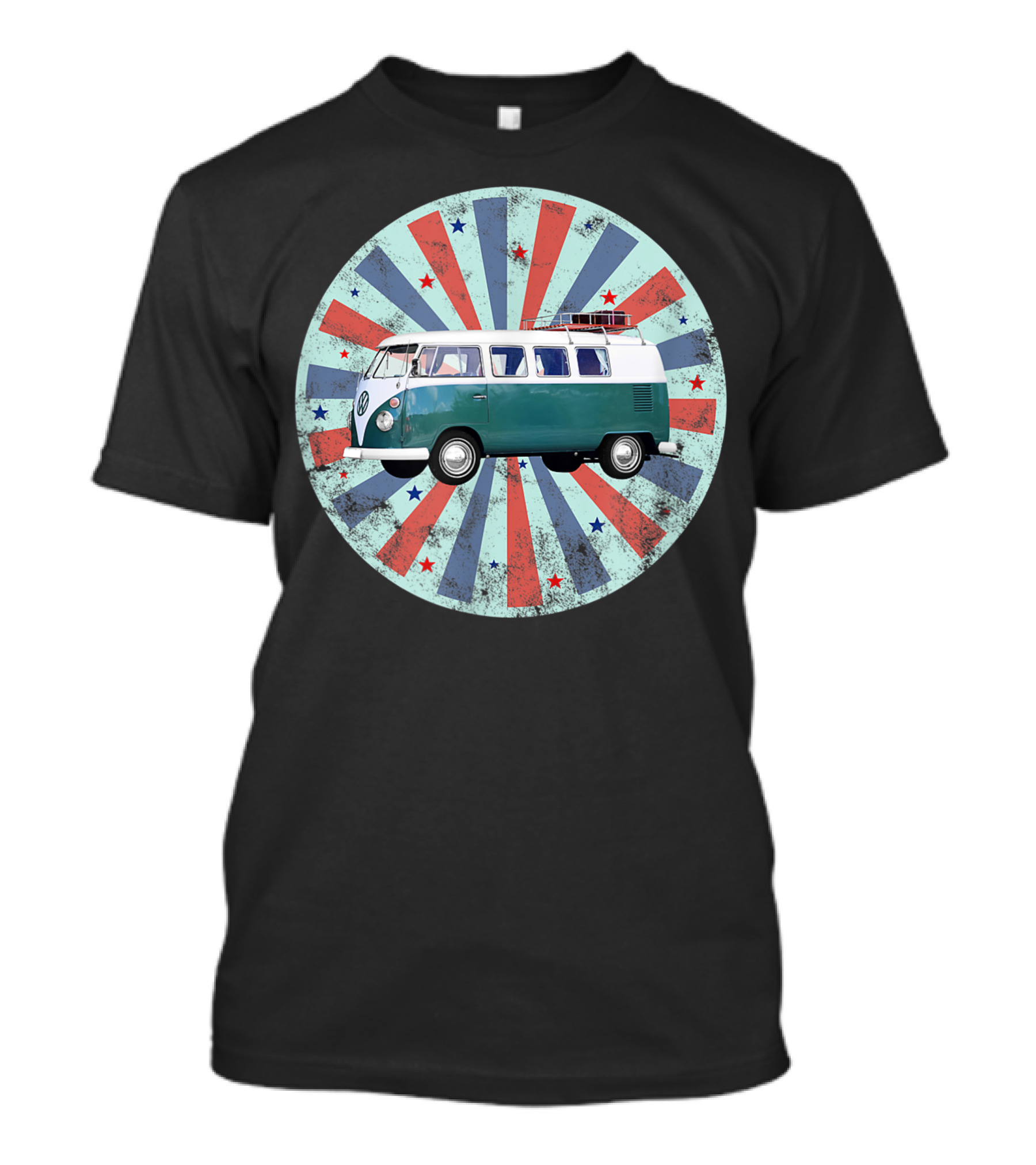 Classic Vintage Hippie Bus Van Starburst Retro Circle T-Shirt