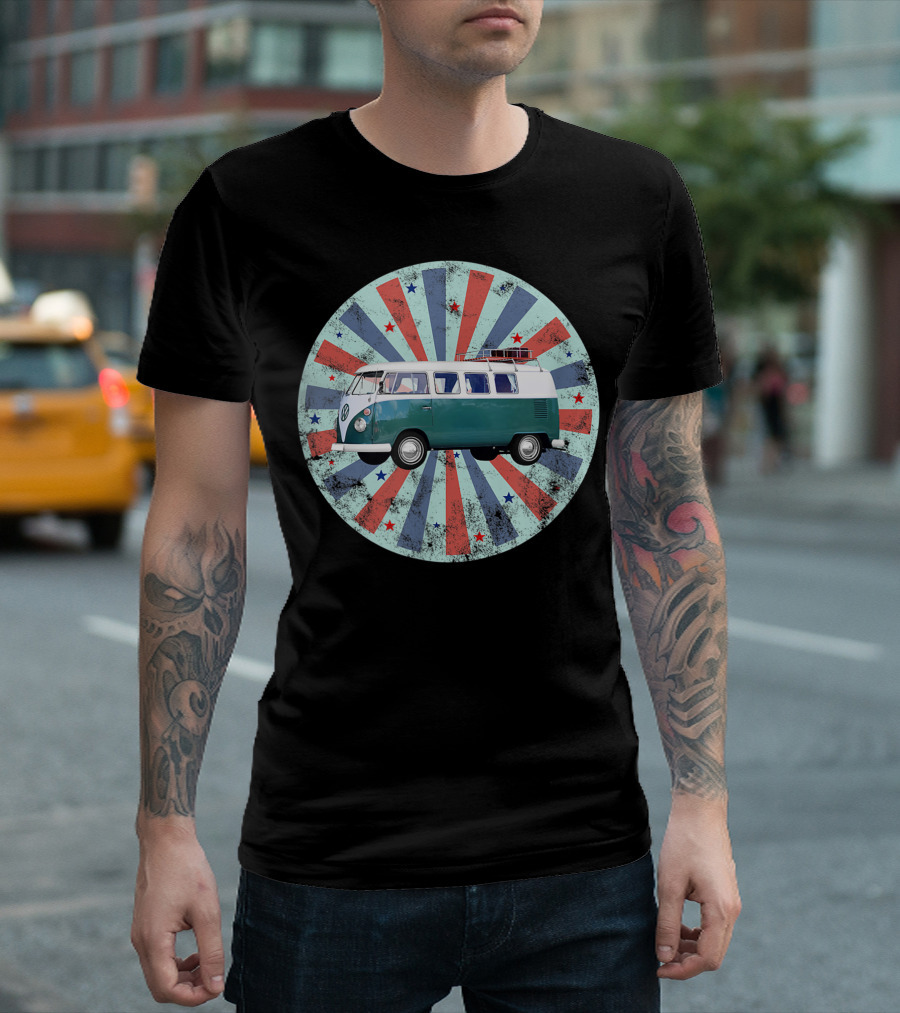 Classic Vintage Hippie Bus Van Starburst Retro Circle T-Shirt