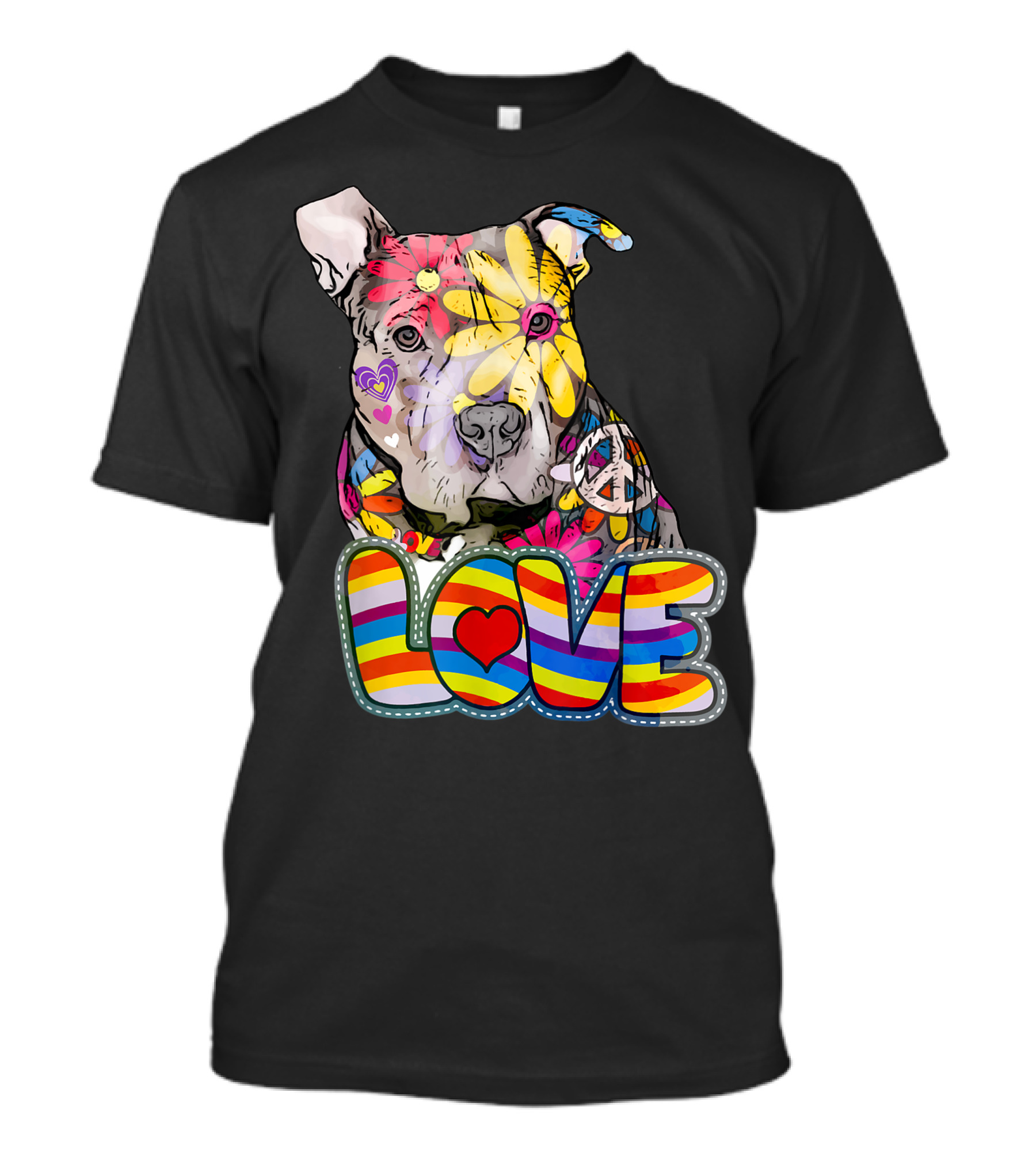 Colorful Peace Love Pitbulls Lover With Vibrant Heart And Peace T-Shirt