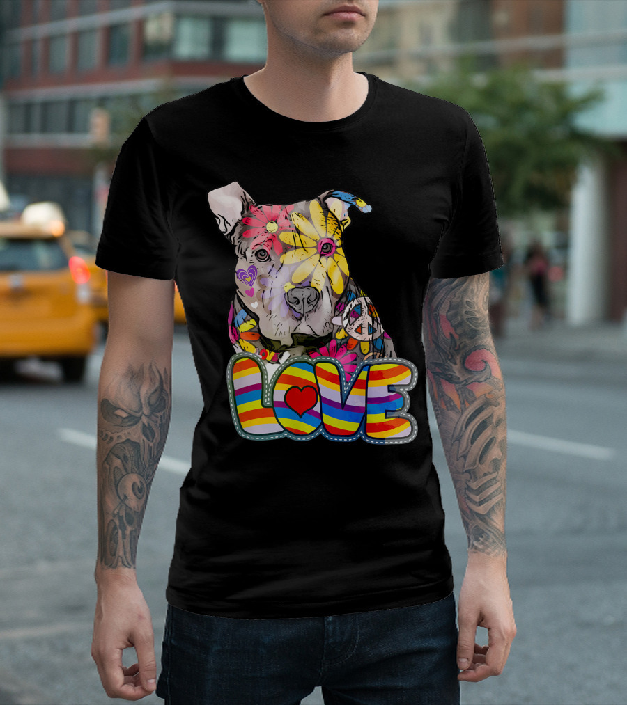 Colorful Peace Love Pitbulls Lover With Vibrant Heart And Peace T-Shirt