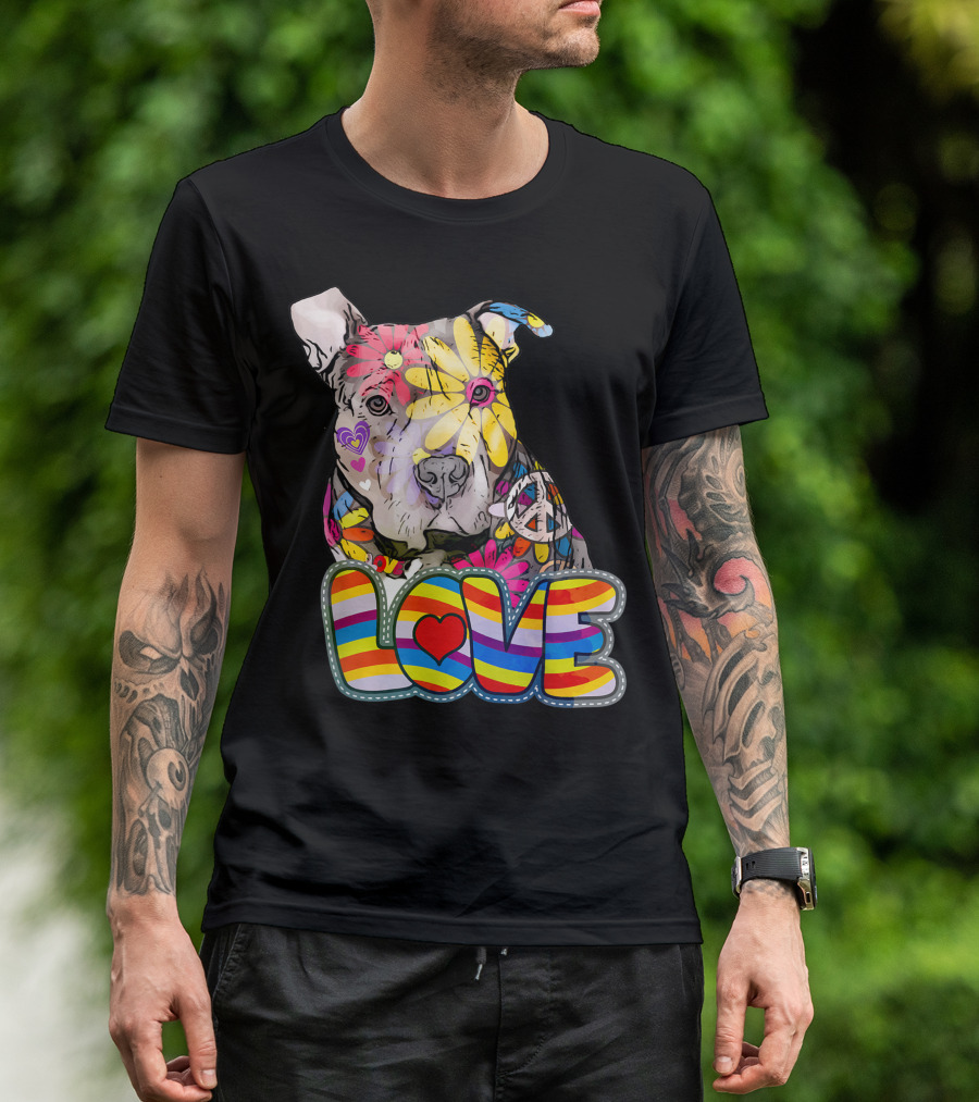 Colorful Peace Love Pitbulls Lover With Vibrant Heart And Peace T-Shirt