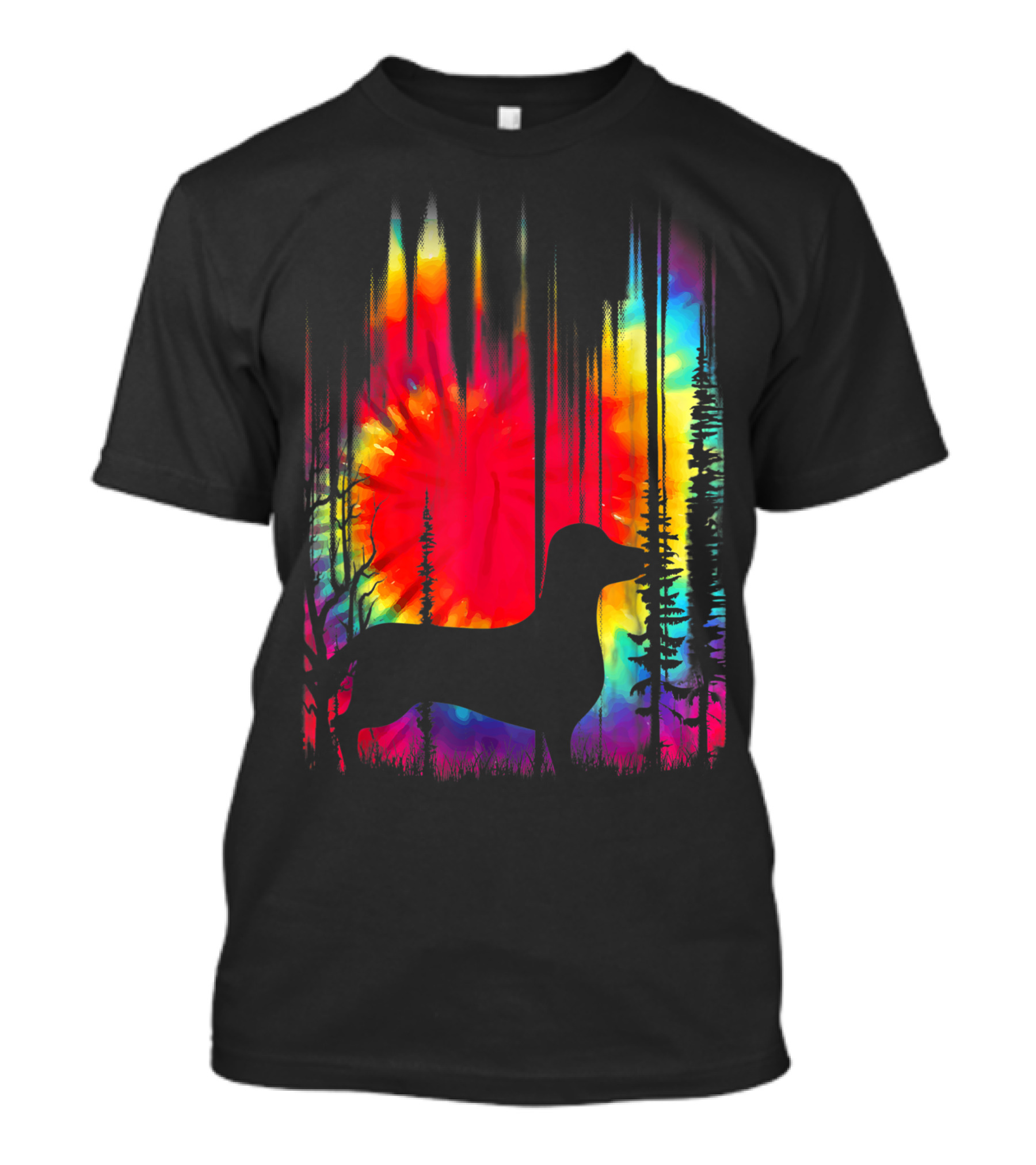 Colorful Tie Dye Dachshund Hippie Puppy Psychedelic Forest T-Shirt