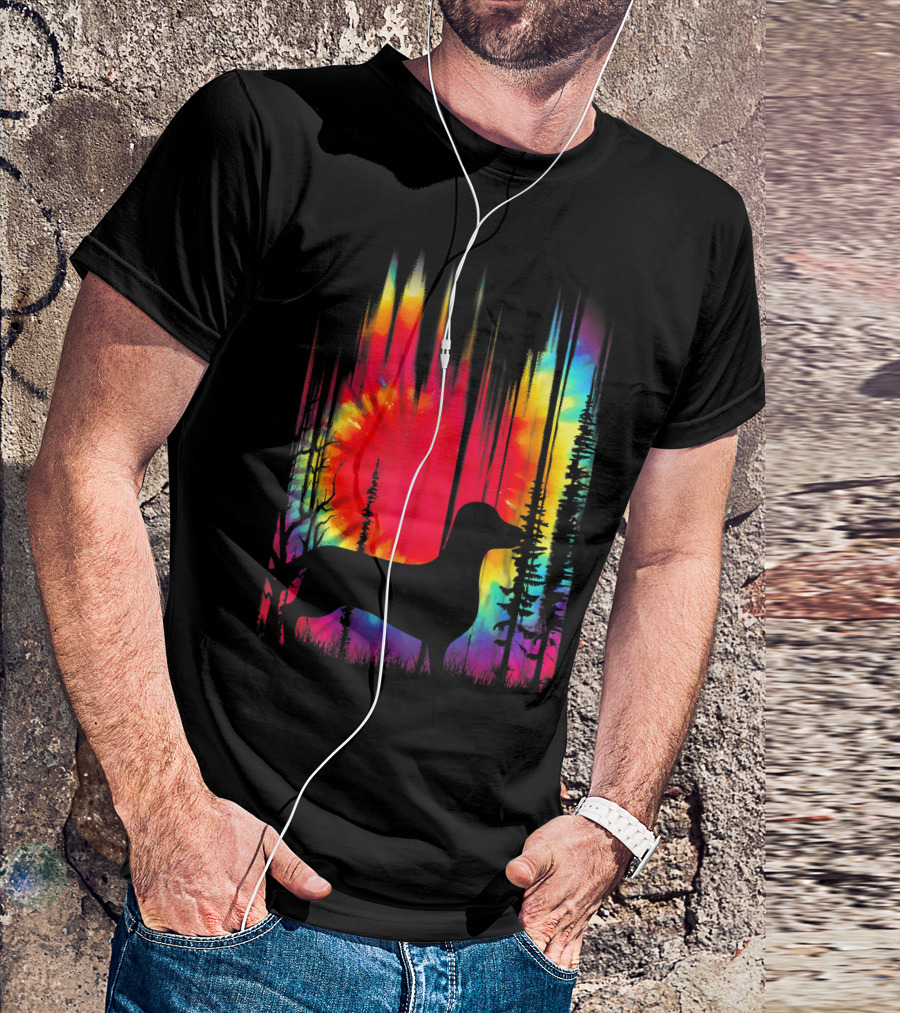 Colorful Tie Dye Dachshund Hippie Puppy Psychedelic Forest T-Shirt