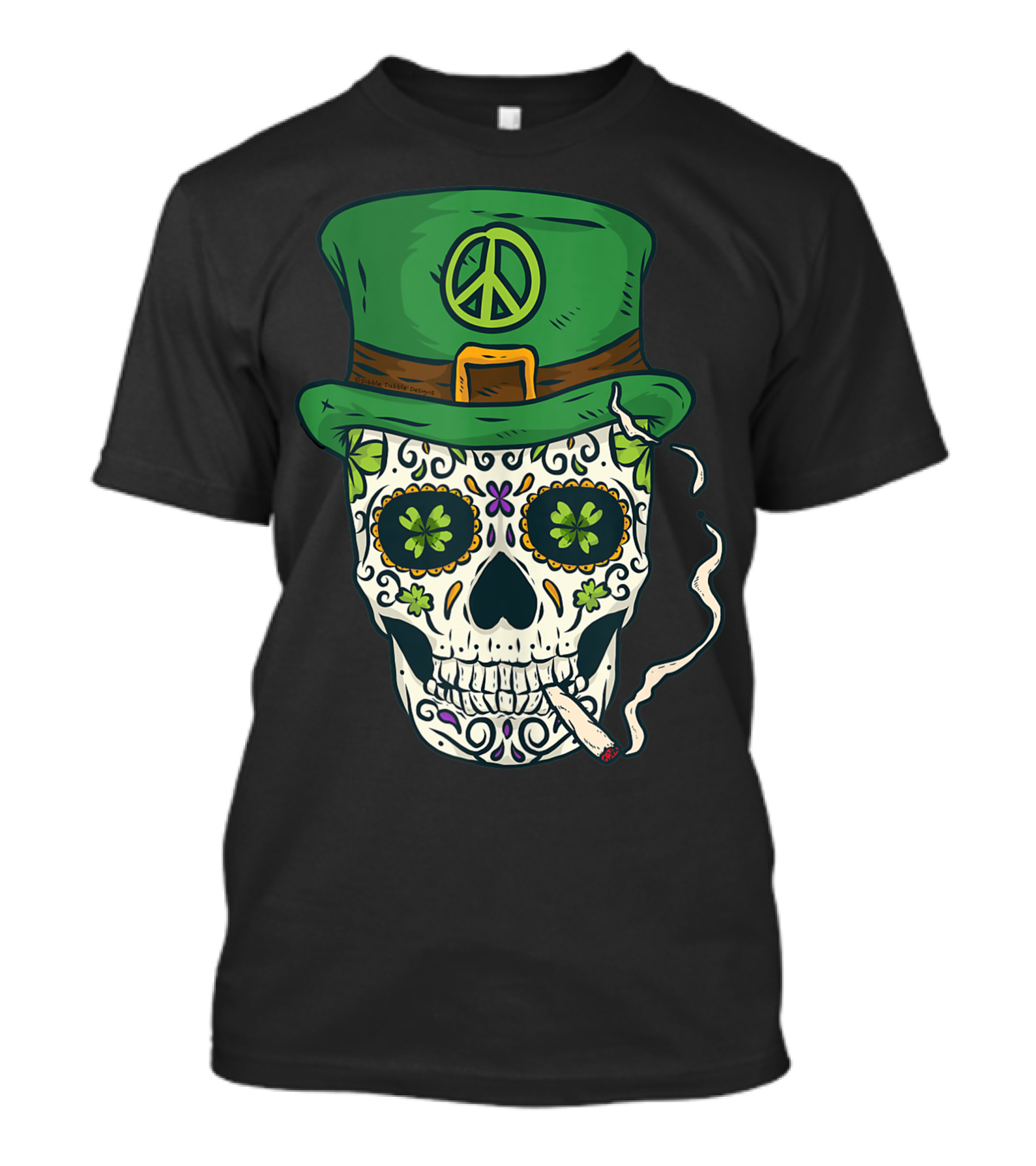 Cool Boho Sugar Skull Day Of The Dead Saint Patrick's Day Peace Hat Smoking T-Shirt