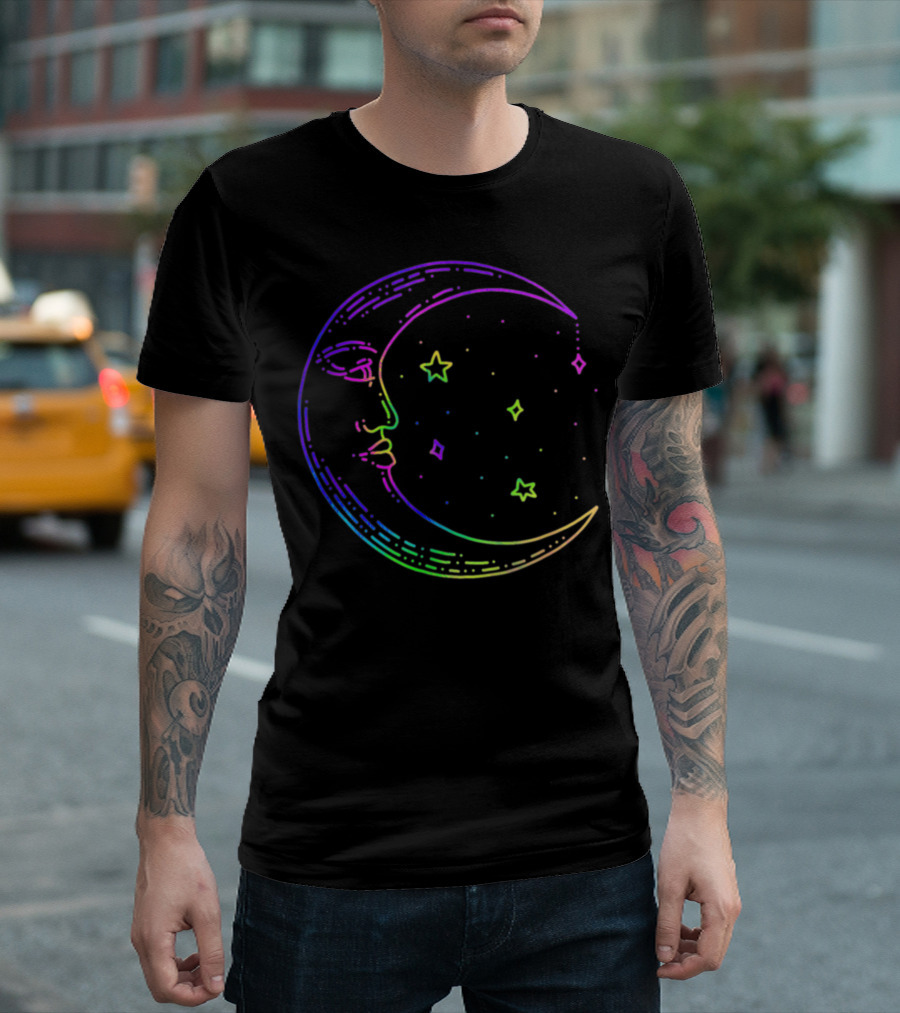 Crescent Moon Stars Celestial Mystical Boho Tie Dye T-Shirt