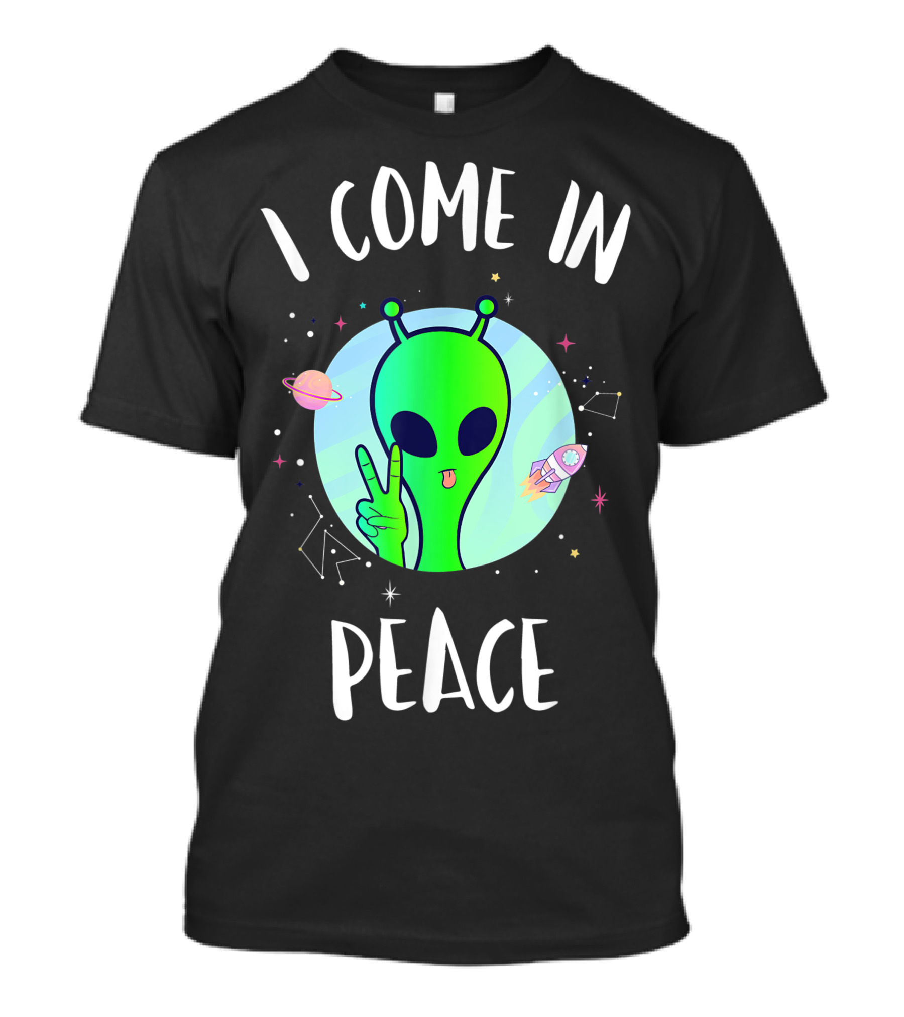 I Come In Peace Cute Alien Rave Edm Planet Rocket Stars T-Shirt