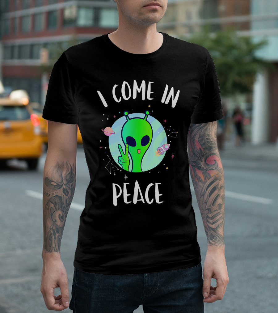 I Come In Peace Cute Alien Rave Edm Planet Rocket Stars T-Shirt