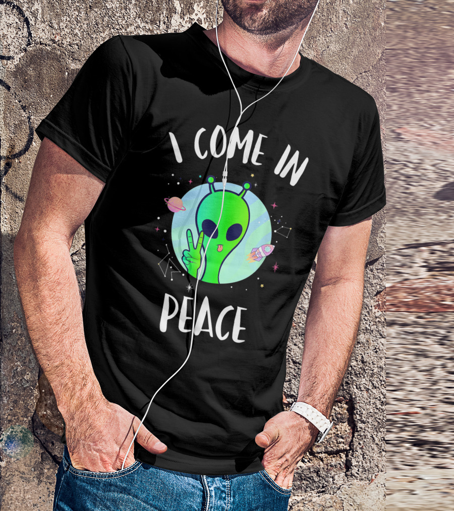 I Come In Peace Cute Alien Rave Edm Planet Rocket Stars T-Shirt
