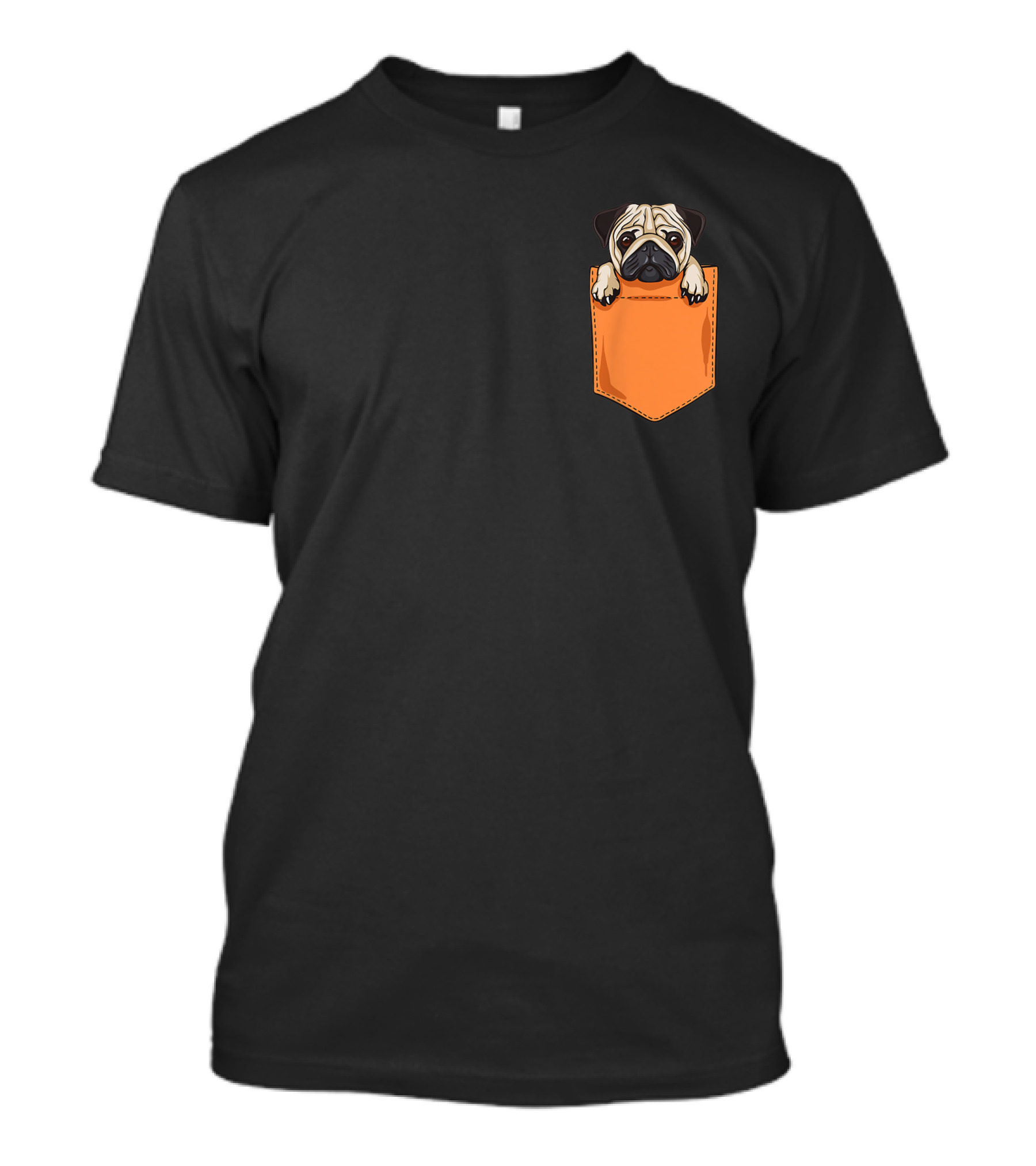 Cute Kawaii Pug Dog Peeking From Orange Pocket For Dog Lovers Anime Style 7Q T-Shirt
