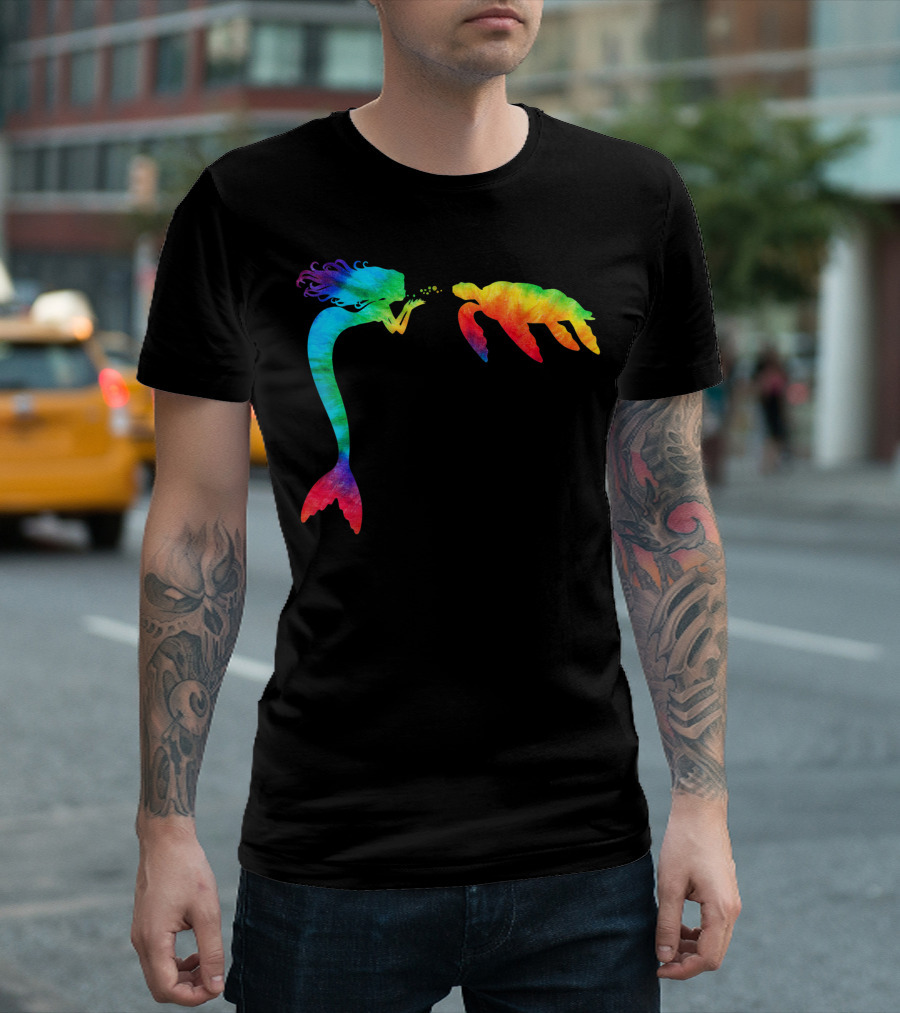 Cute Sea Turtle Mermaid Ocean Tie Dye Rainbow Fantasy T-Shirt