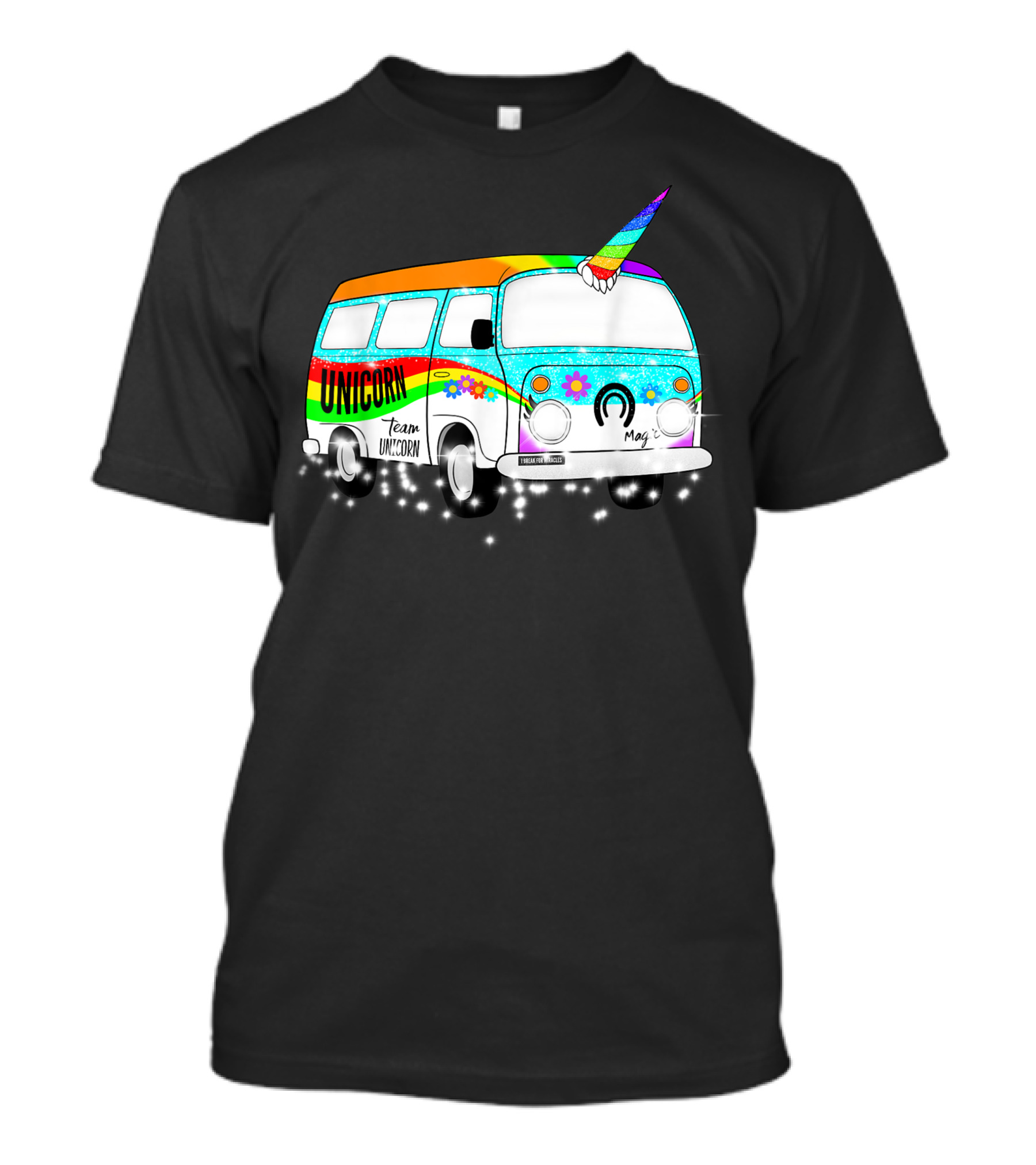 Team Unicorn Van With Rainbow Colors And Flowers T-Shirt