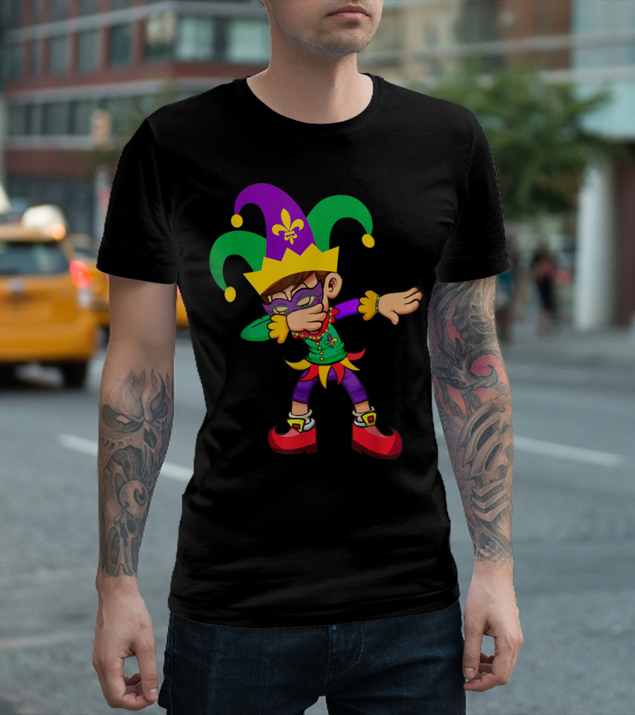 Mardi Gras Jester Dabbing Boy Fleur-de-Lis Costume T-Shirt