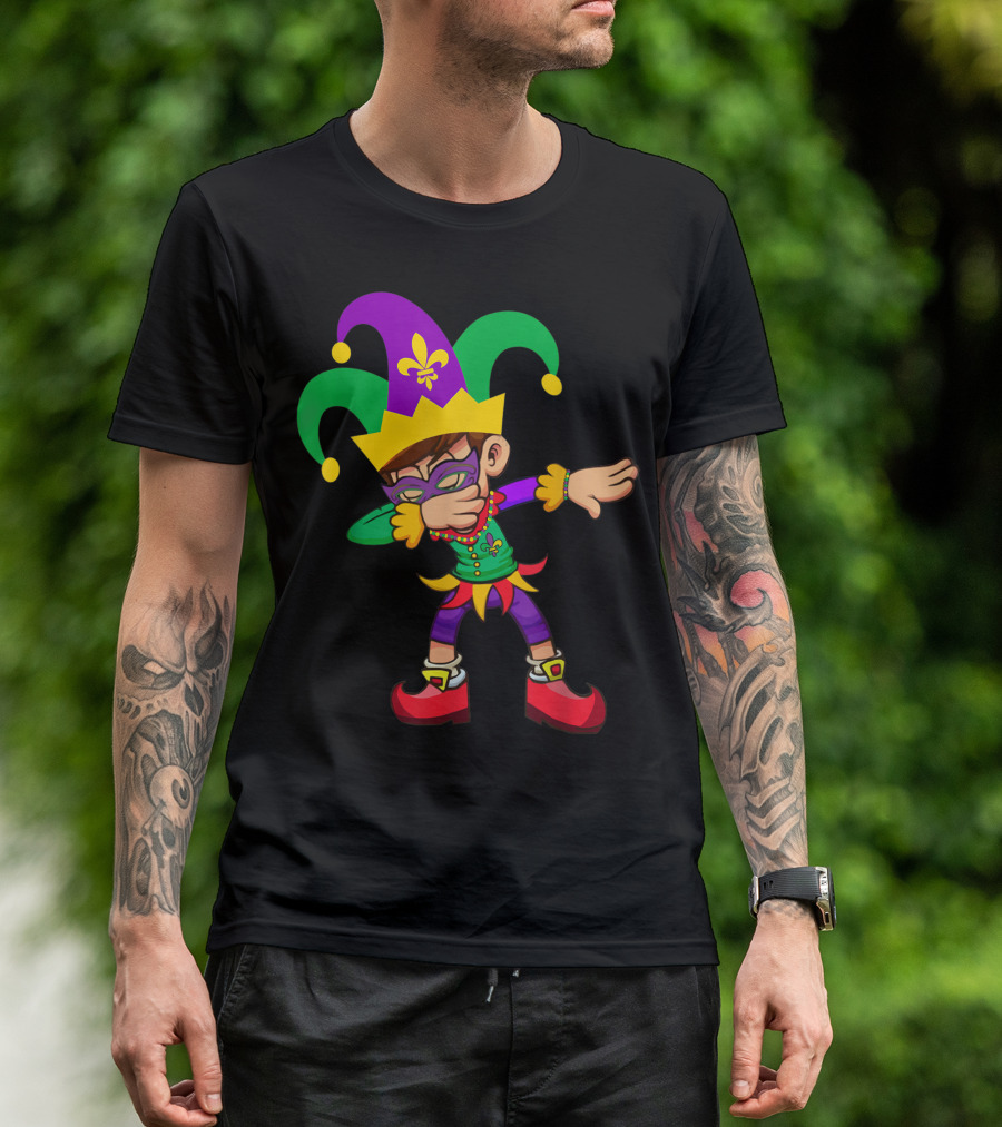 Mardi Gras Jester Dabbing Boy Fleur-de-Lis Costume T-Shirt