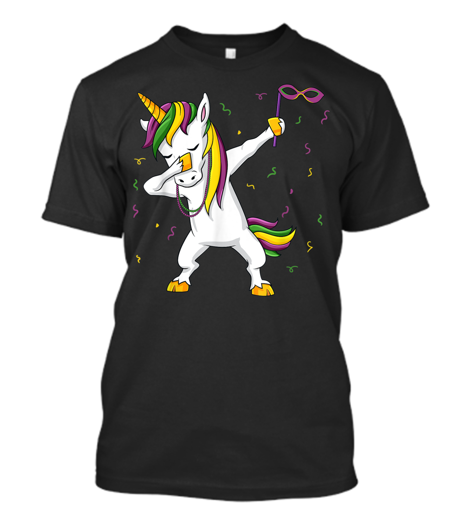 Dabbing Unicorn Mardi Gras Girls Kids Dab Mask Confetti T-Shirt