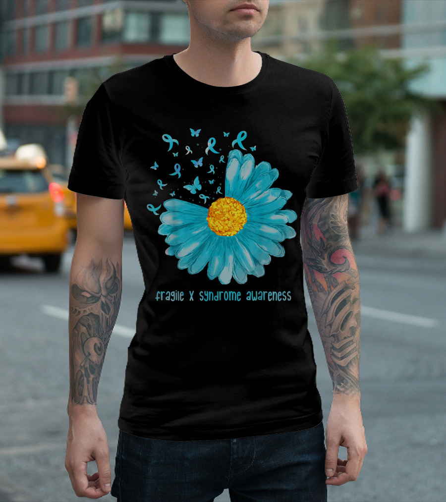 Daisy Butterfly Teal Ribbon Fragile X Syndrome Awareness T-Shirt